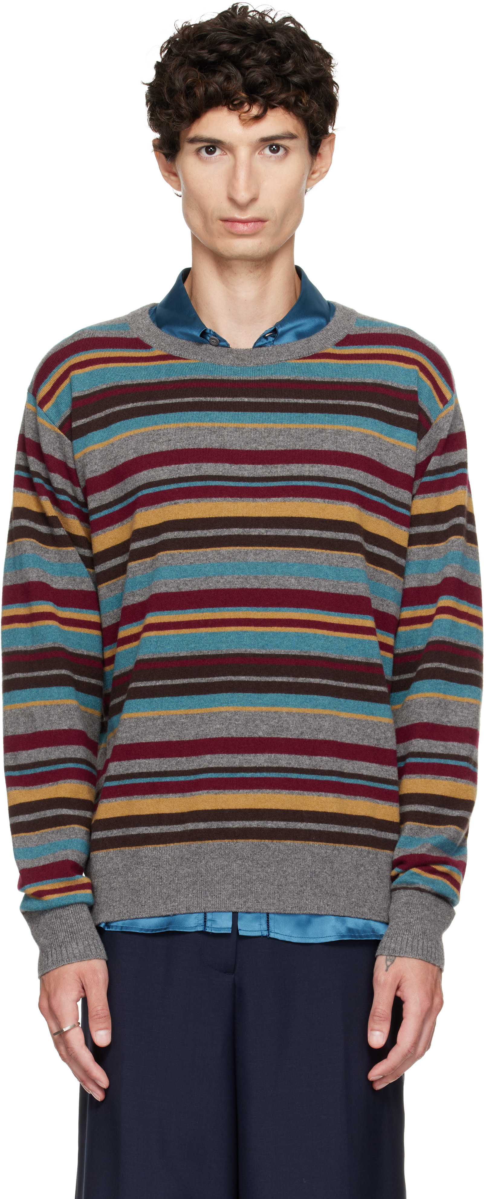 Dries Van Noten - Pull gris à rayures