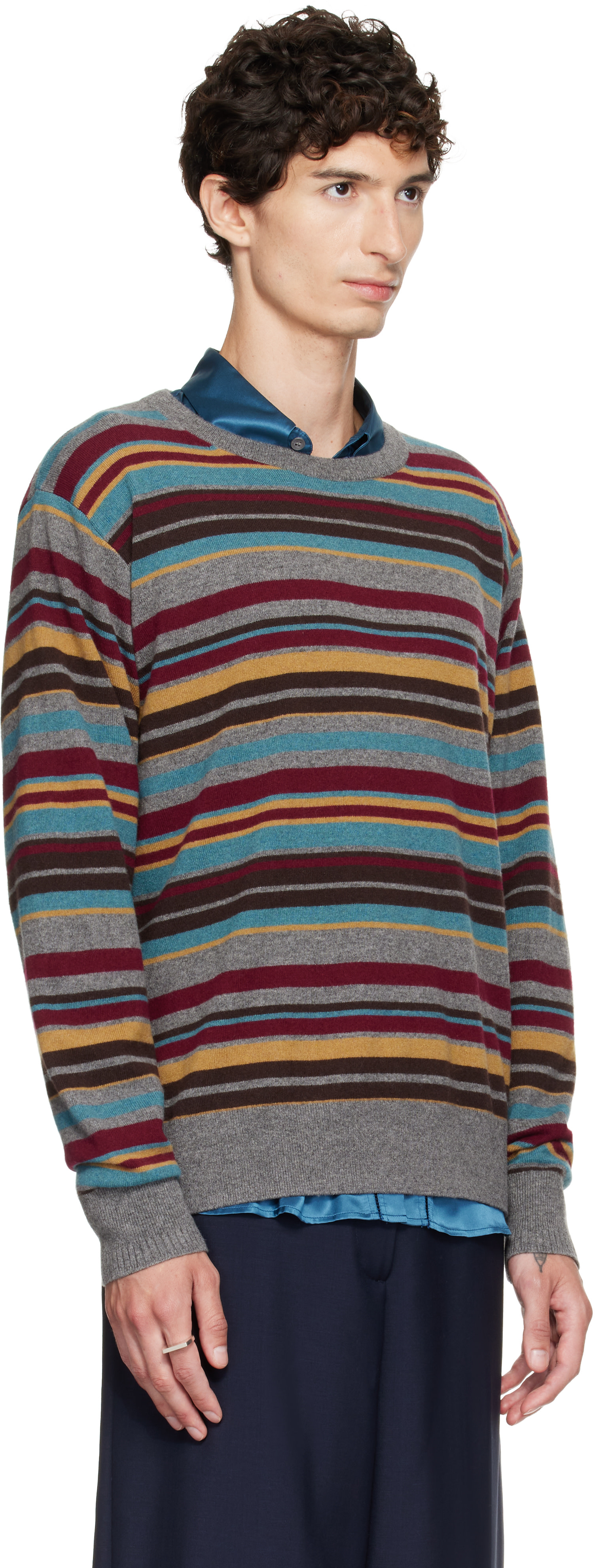 Dries Van Noten - Pull gris à rayures