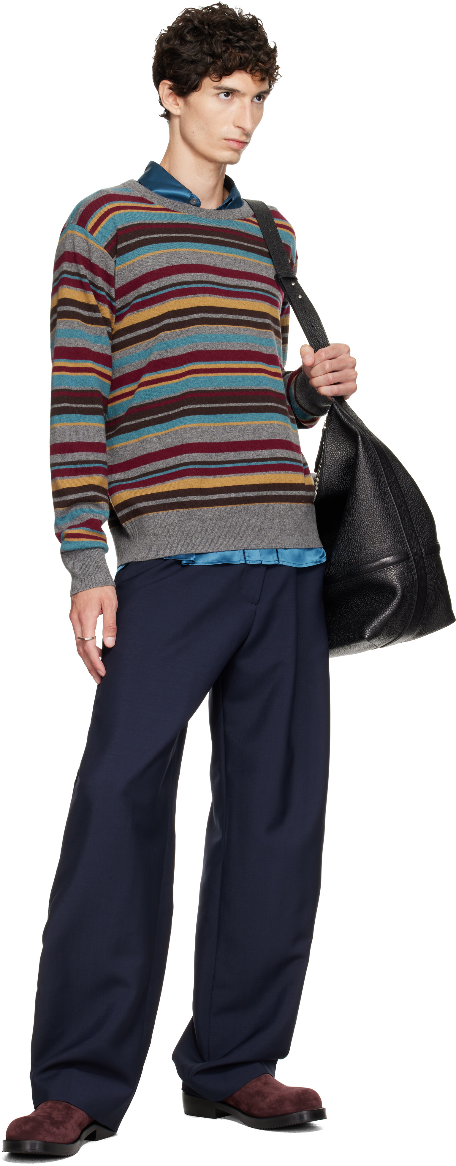 Dries Van Noten - Pull gris à rayures