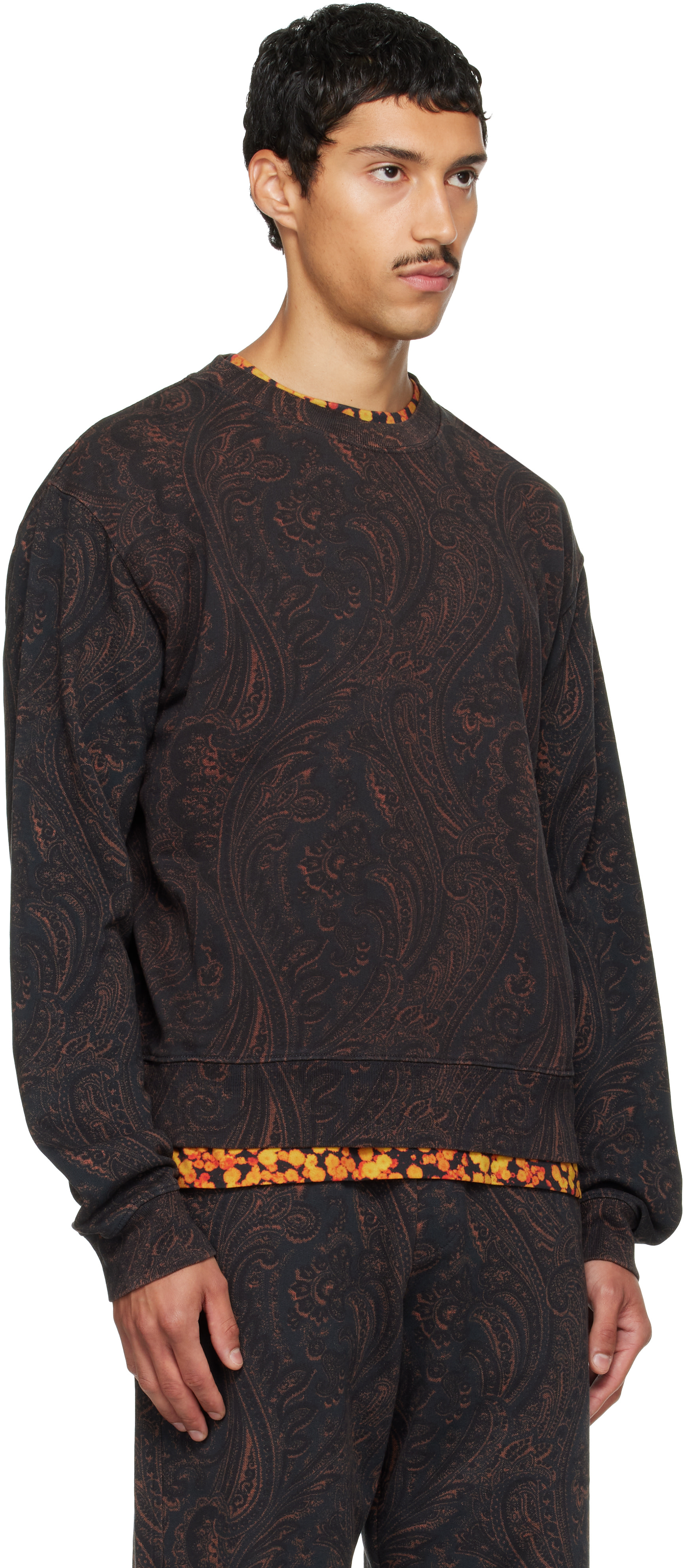 Dries Van Noten: ブラック＆ブラウン Printed スウェットシャツ