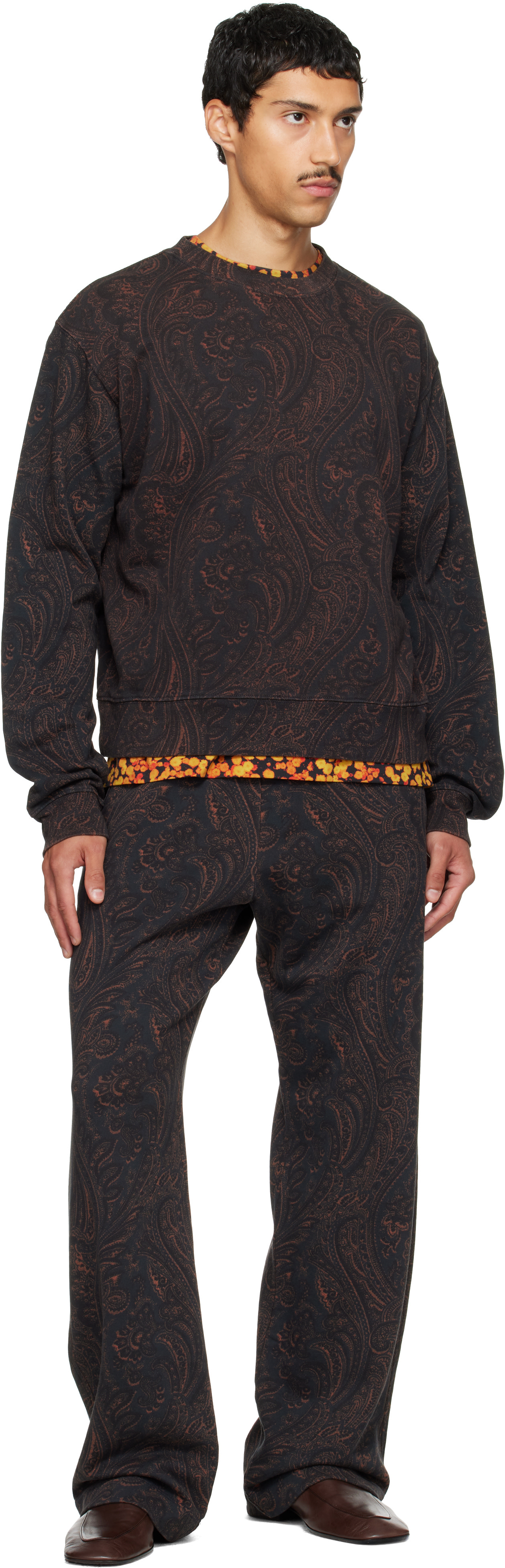 Dries Van Noten: Black & Brown Printed Sweatshirt | SSENSE