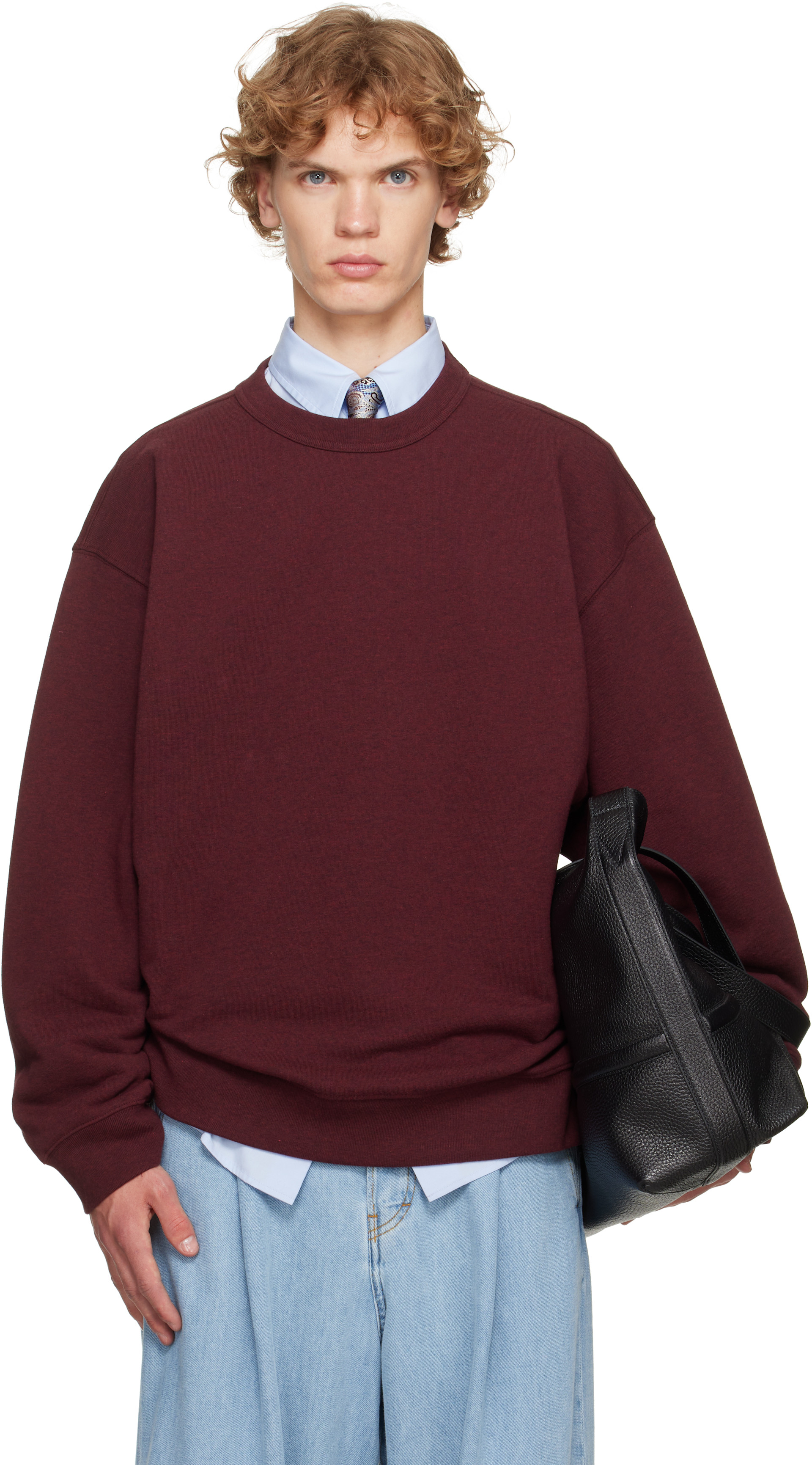 Dries Van Noten - Pull molletonné surdimensionné bourgogne en coton