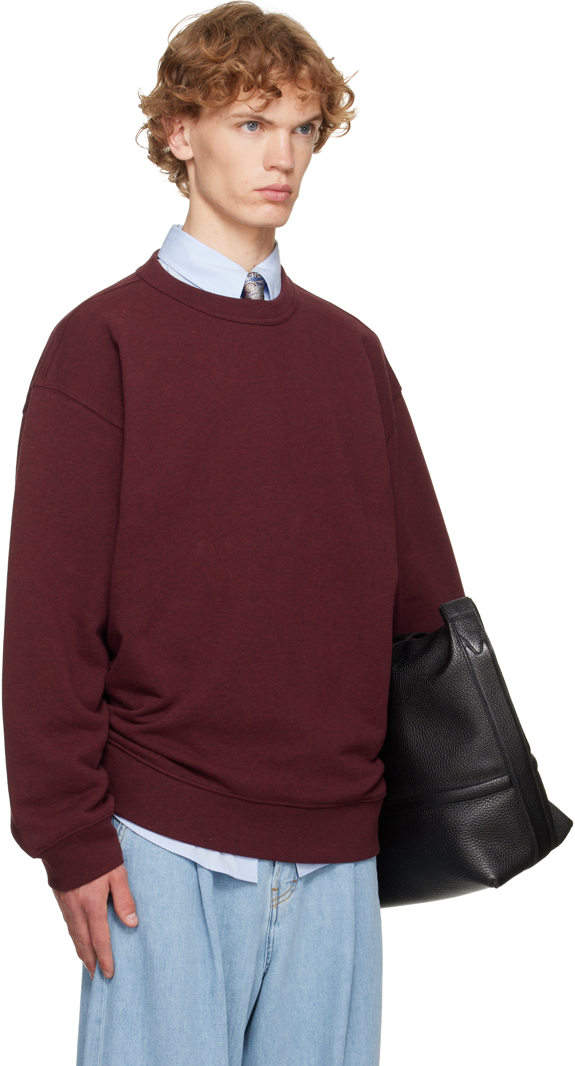 Dries Van Noten - Pull molletonné surdimensionné bourgogne en coton