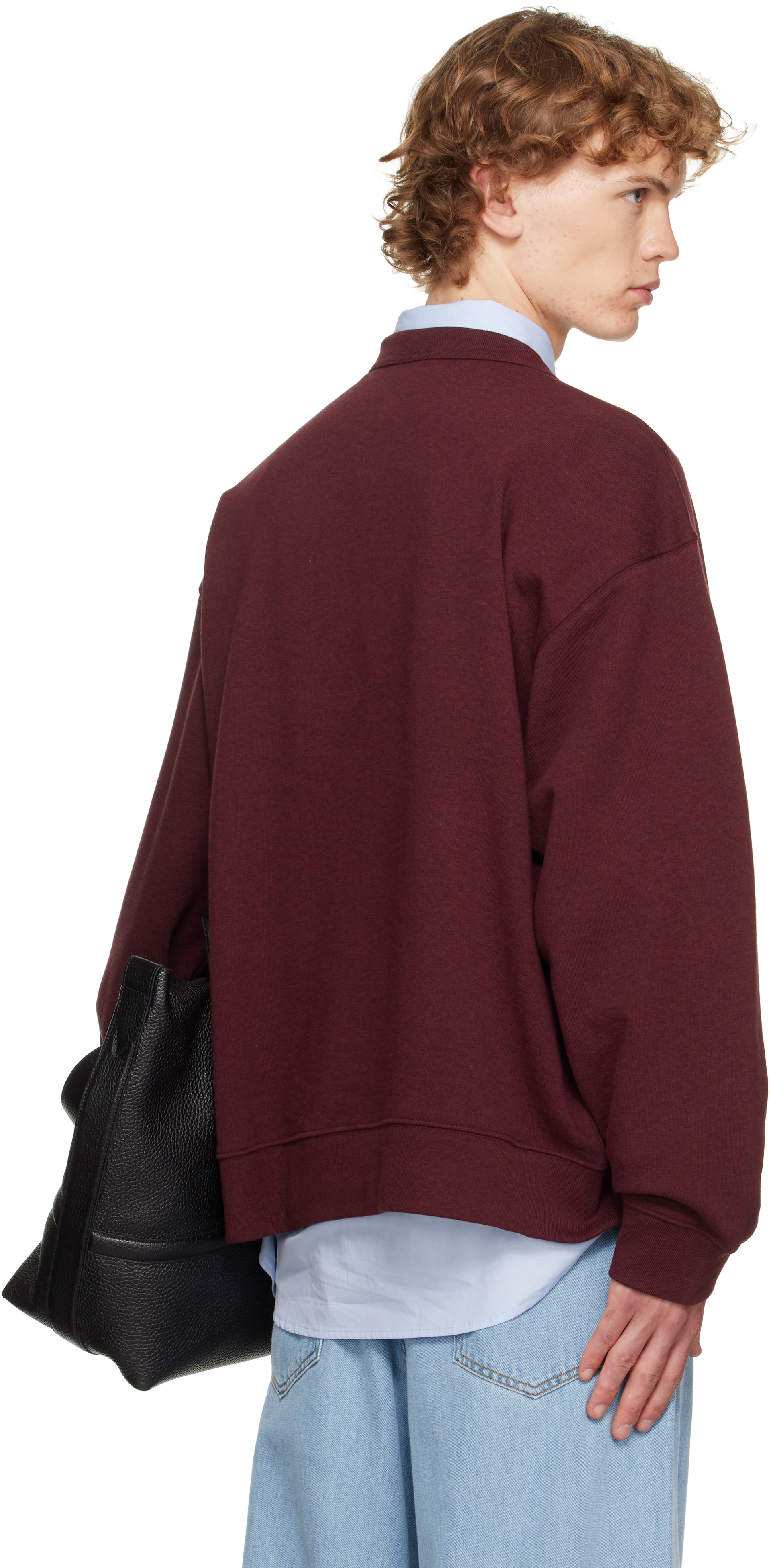 Dries Van Noten: バーガンディ オーバーサイズ コットン スウェット