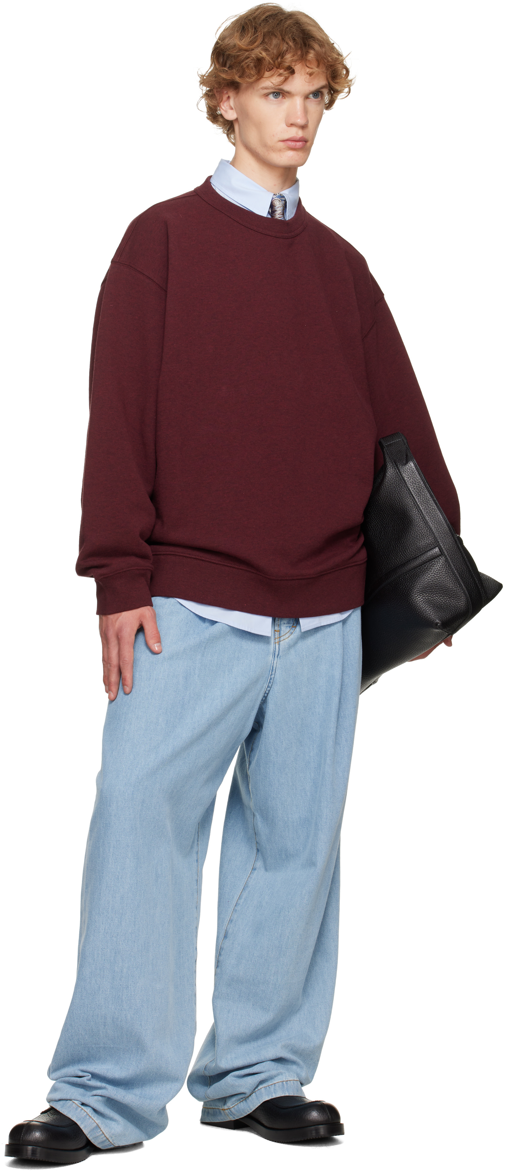 Dries Van Noten - Pull molletonné surdimensionné bourgogne en coton