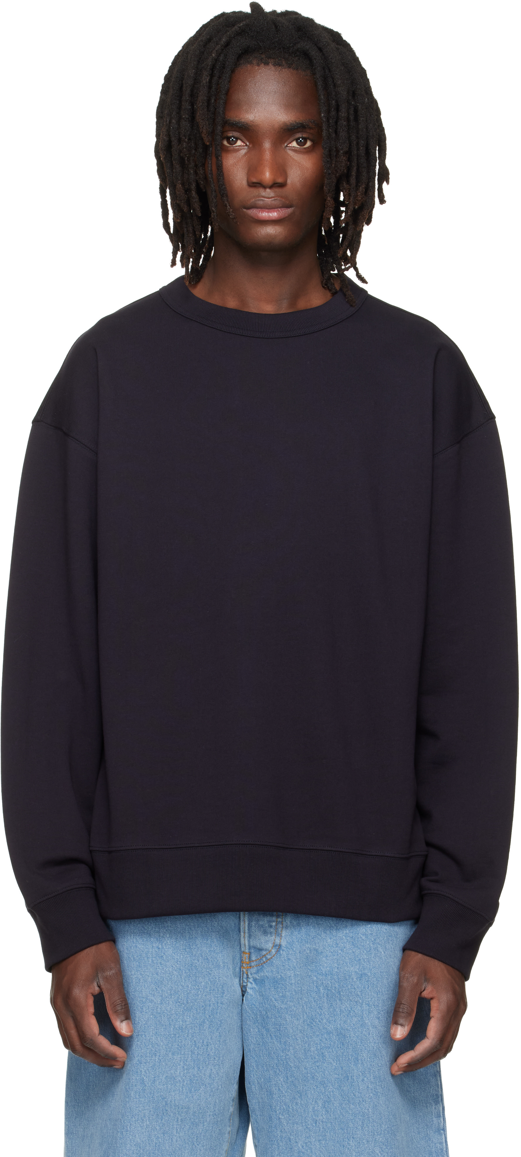 Dries Van Noten - Pull molletonné surdimensionné bleu marine