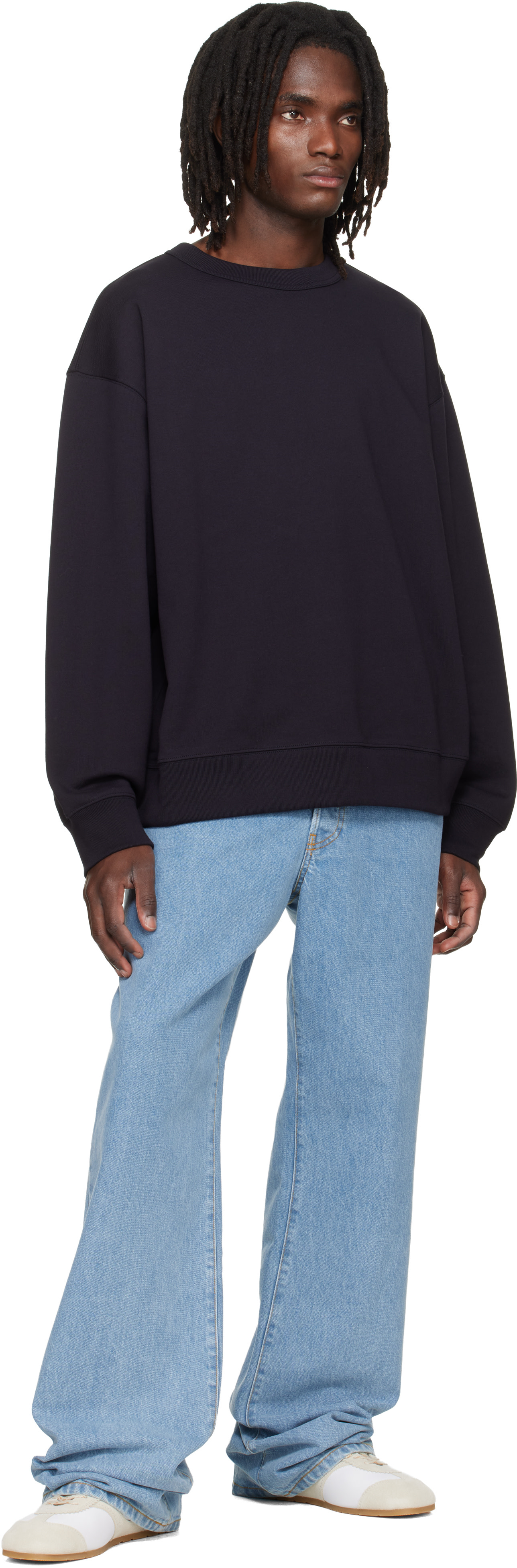 Dries Van Noten - Pull molletonné surdimensionné bleu marine