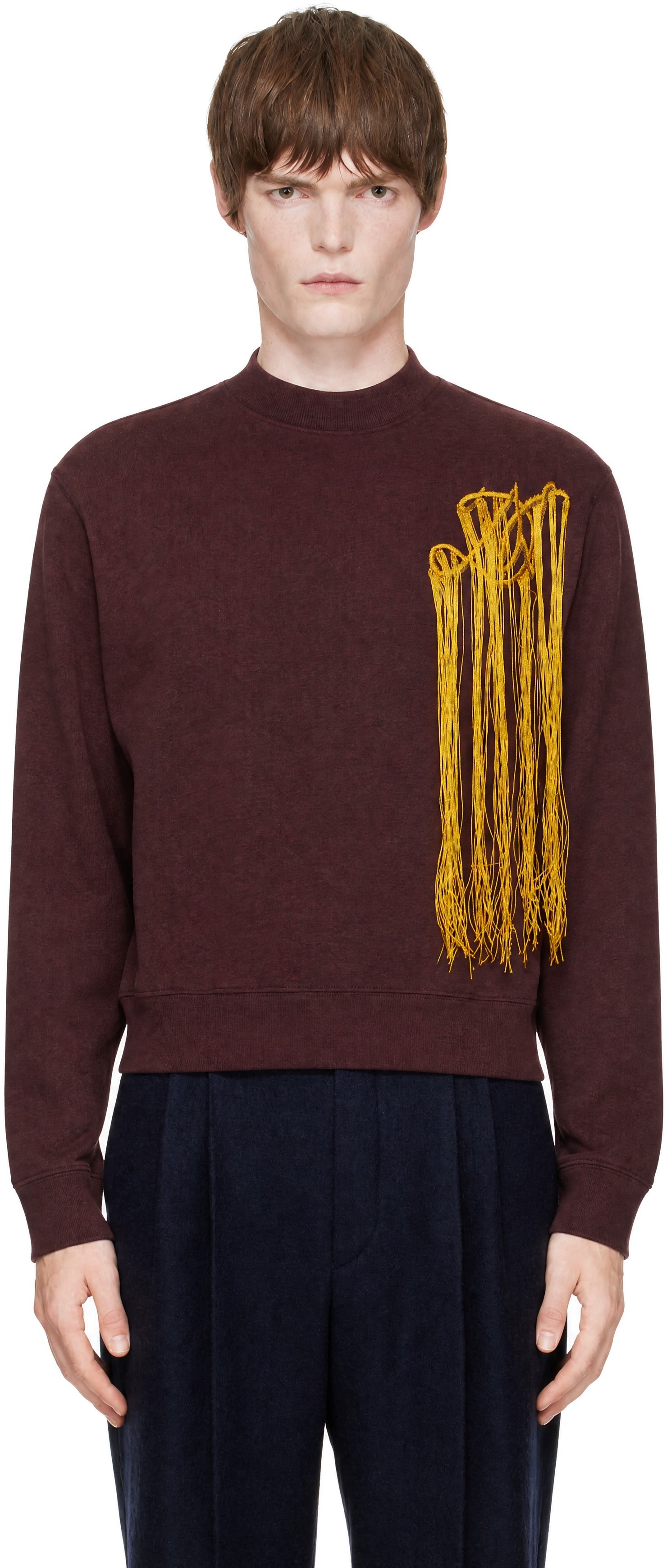 Dries Van Noten - Pull molletonné bourgogne à logo brodé