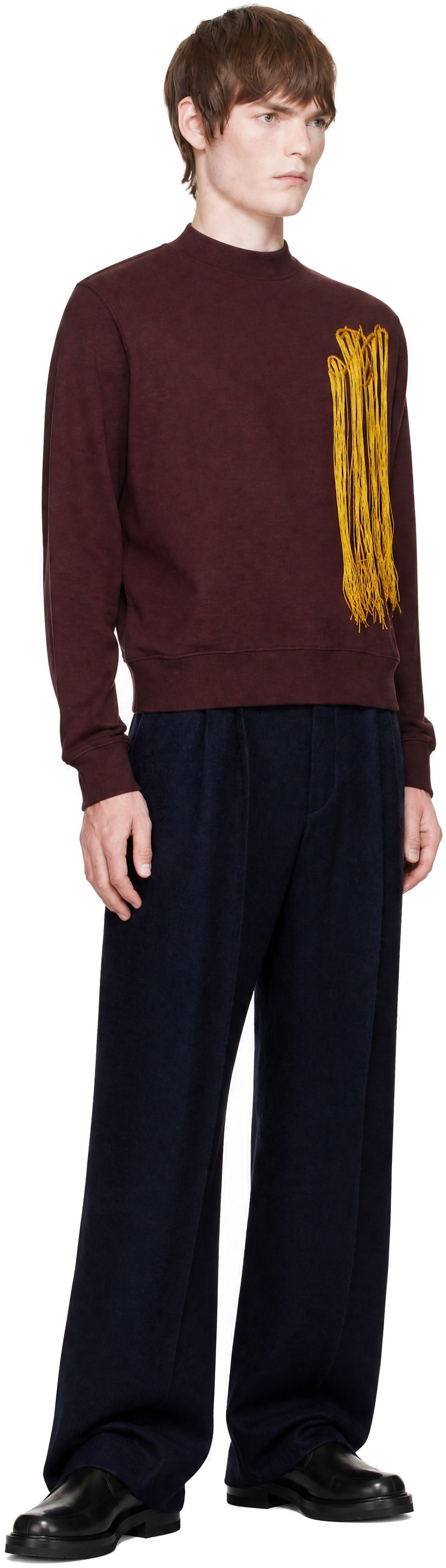 Dries Van Noten - 버건디 자수 스웨트셔츠