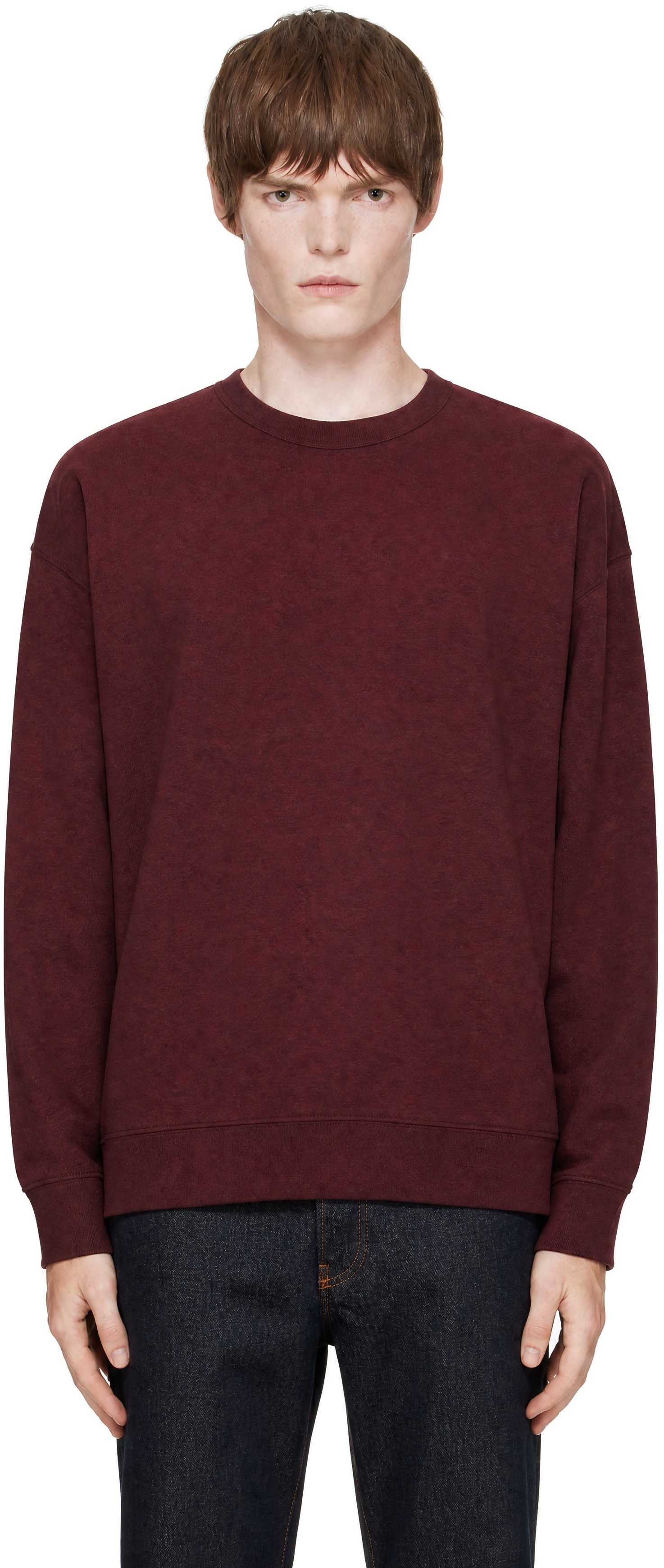 Dries Van Noten - Pull molletonné surdimensionné bourgogne en coton