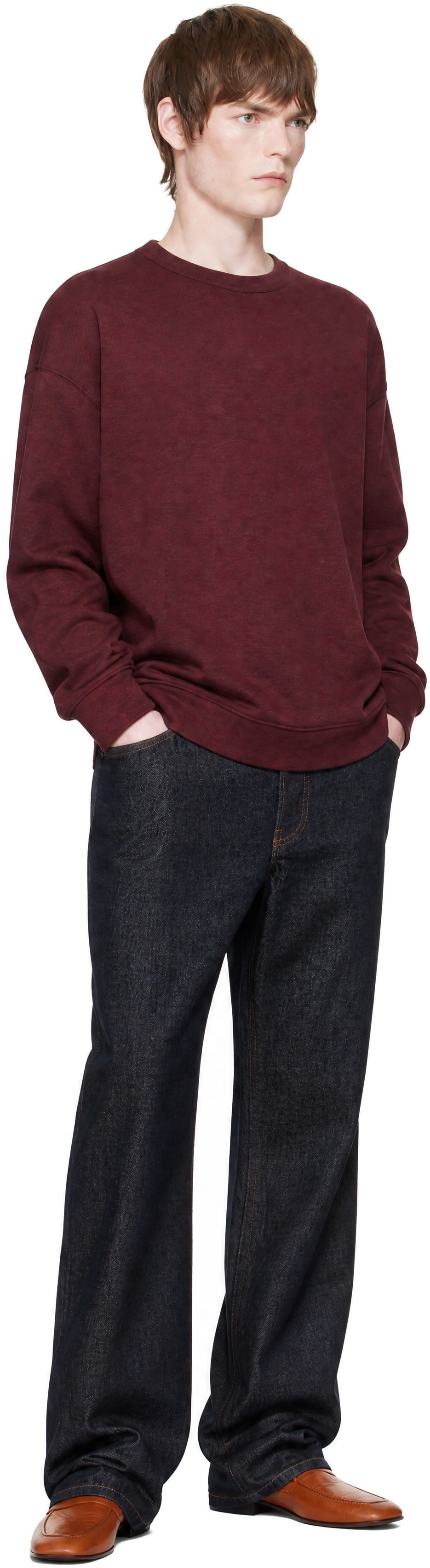 Dries Van Noten - Pull molletonné surdimensionné bourgogne en coton