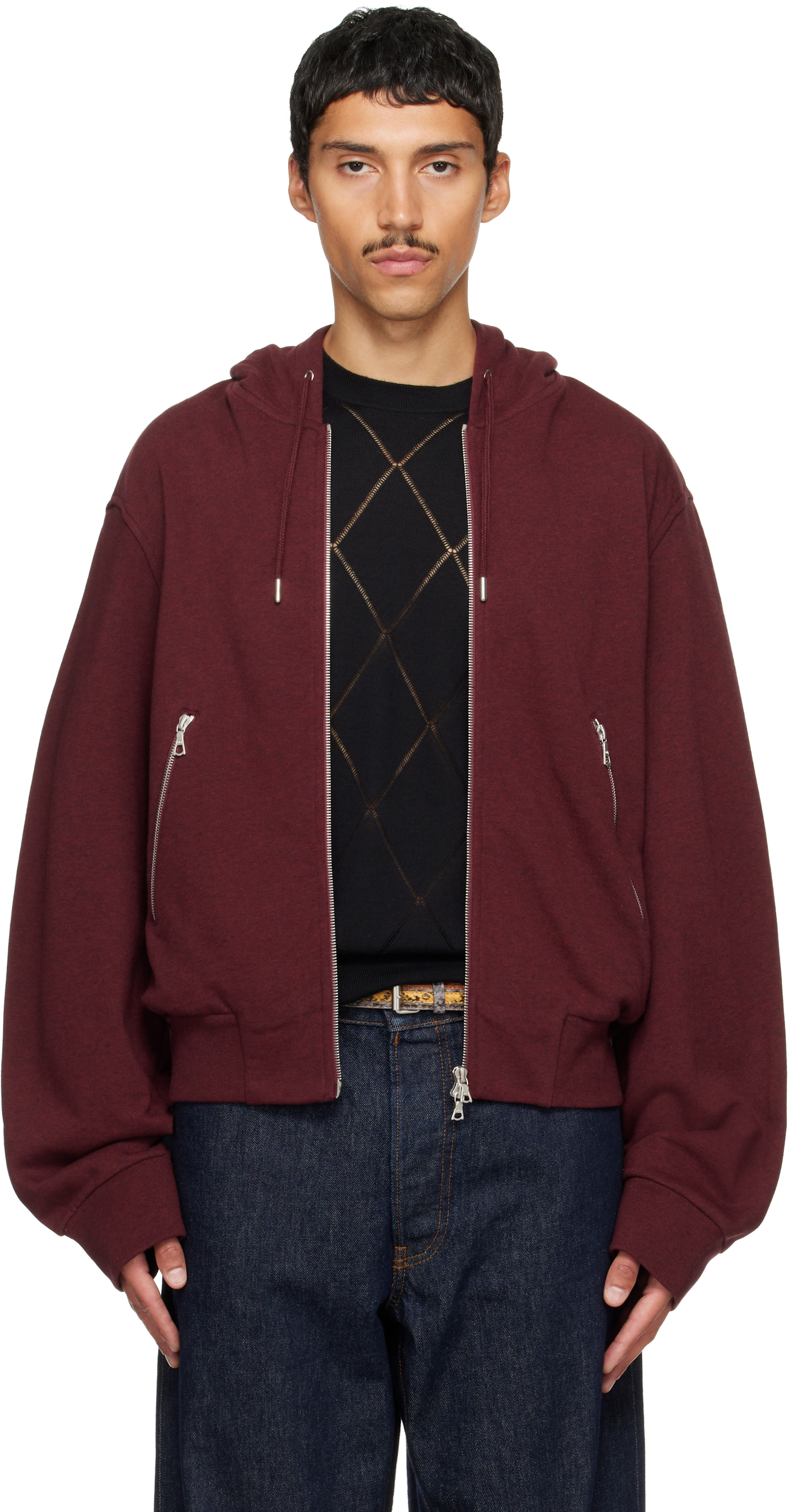 Dries Van Noten: バーガンディ コットン フーディ | SSENSE 日本