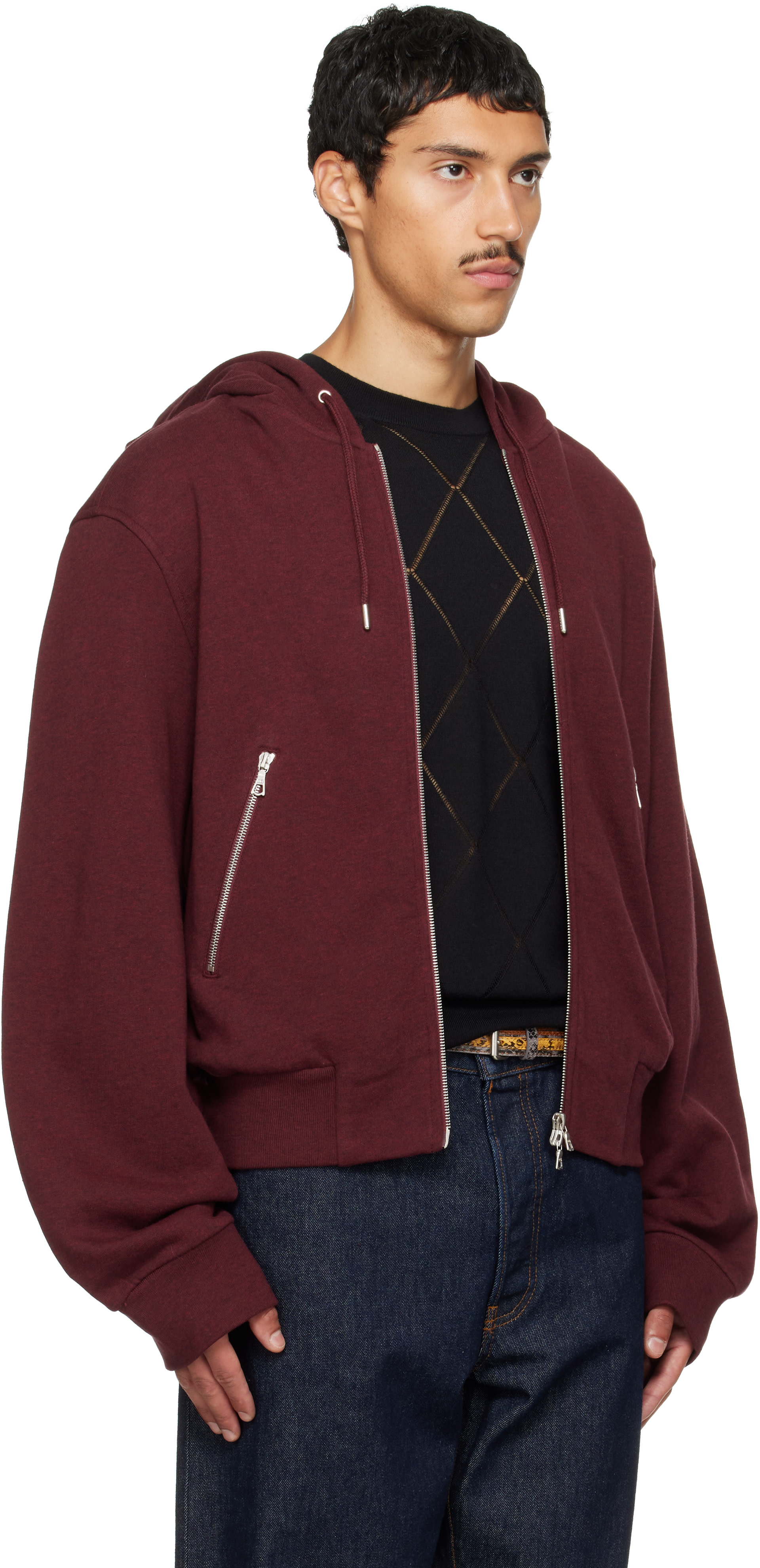 Dries Van Noten - Pull à capuche bourgogne en coton