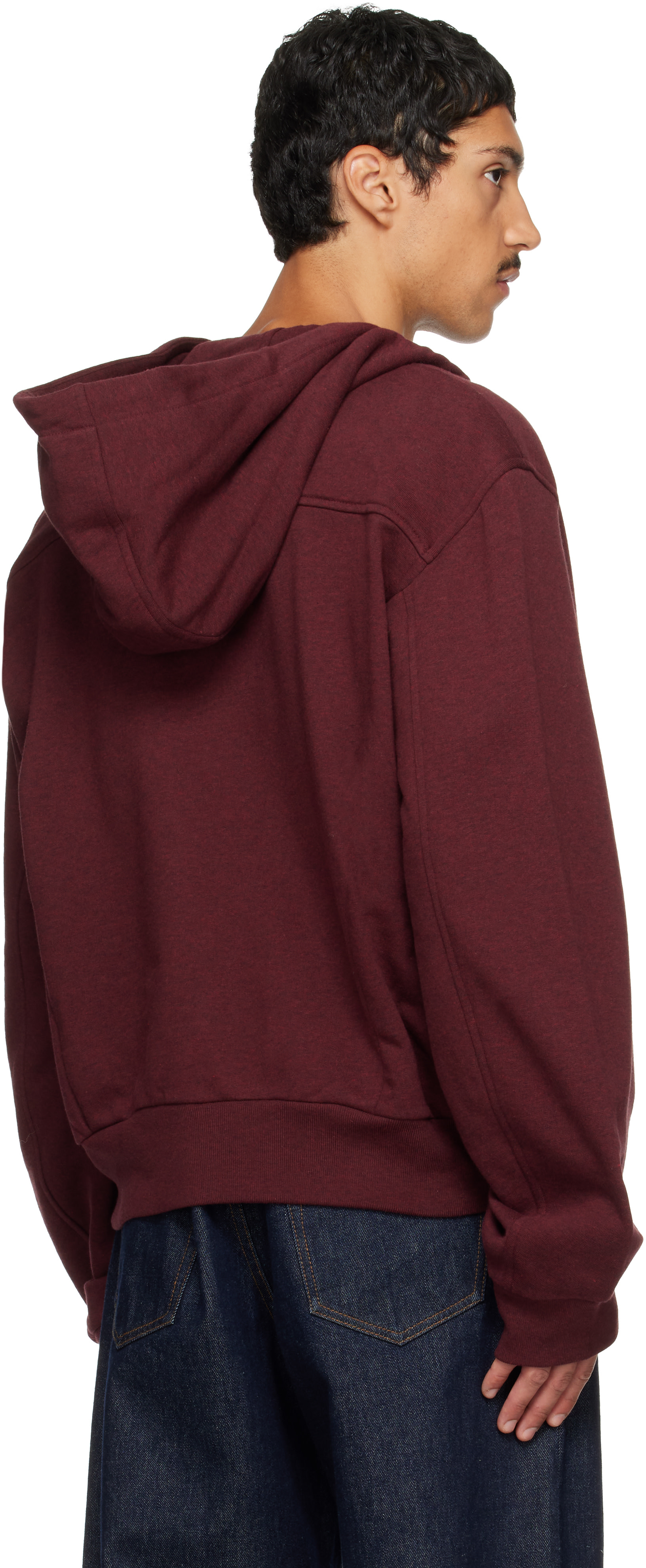 Dries Van Noten - Pull à capuche bourgogne en coton