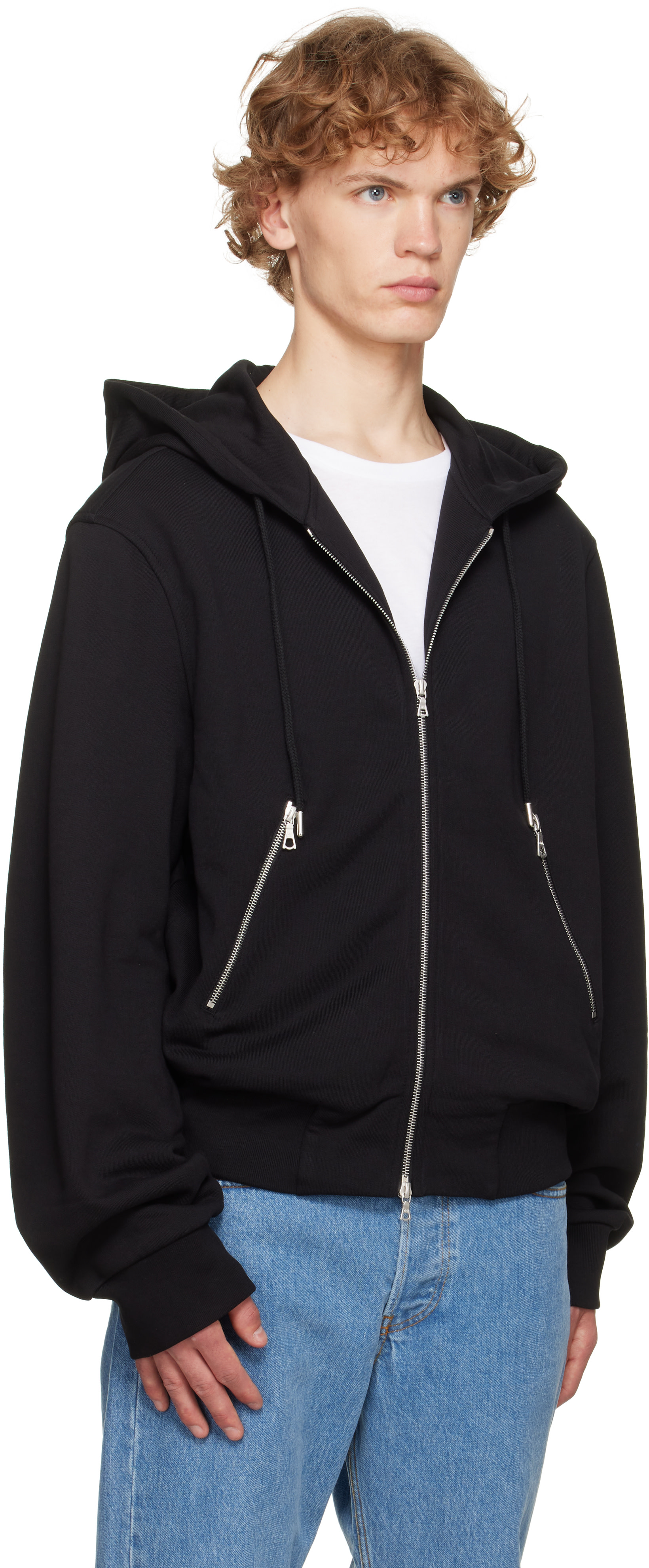 Dries Van Noten - Pull à capuche noir à glissière