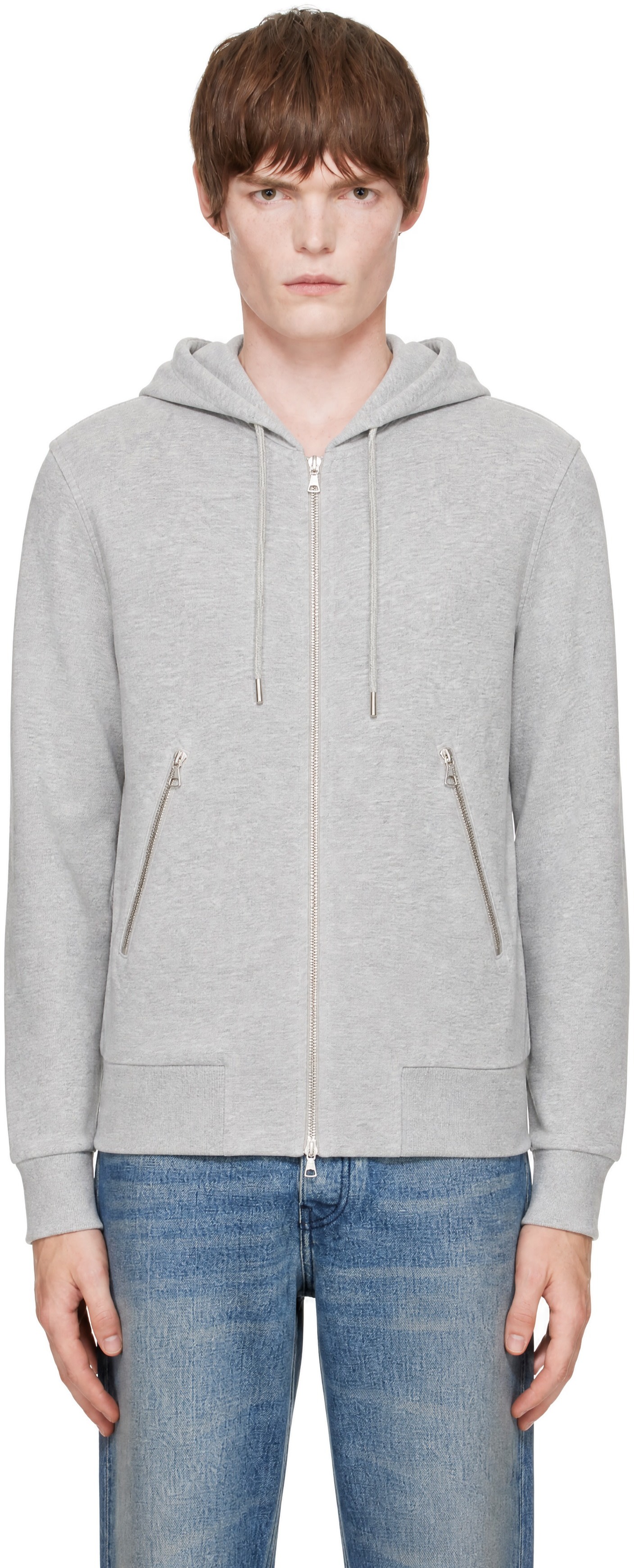 Dries Van Noten - Pull à capuche décontracté gris à glissière