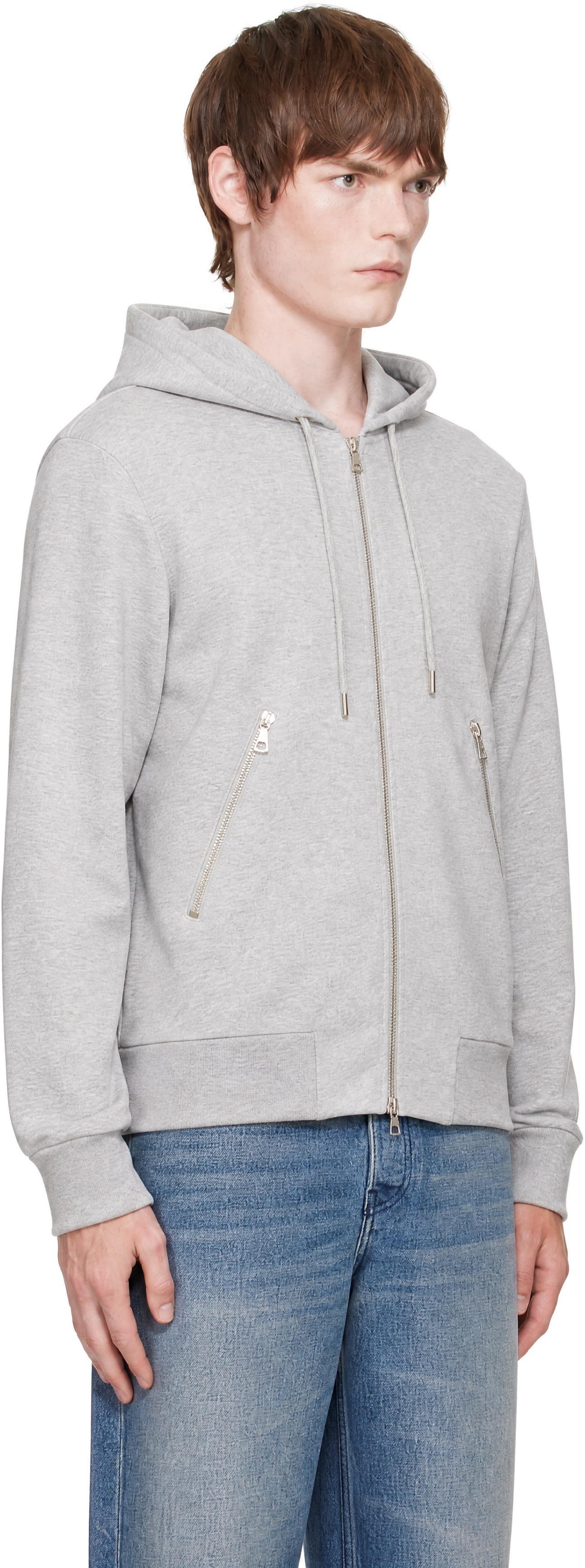 Dries Van Noten - Pull à capuche décontracté gris à glissière