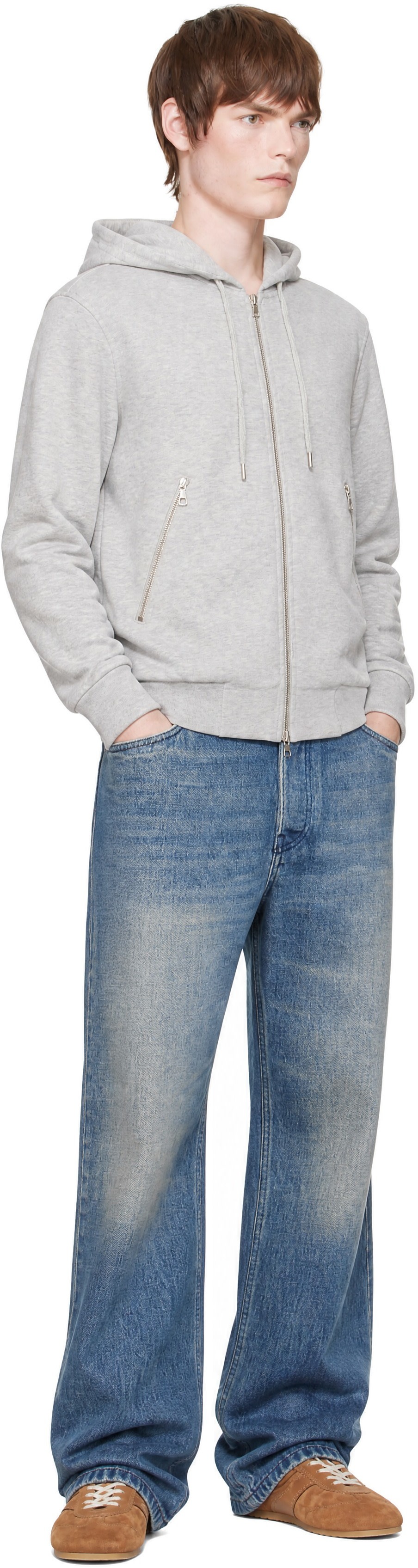 Dries Van Noten - Pull à capuche décontracté gris à glissière