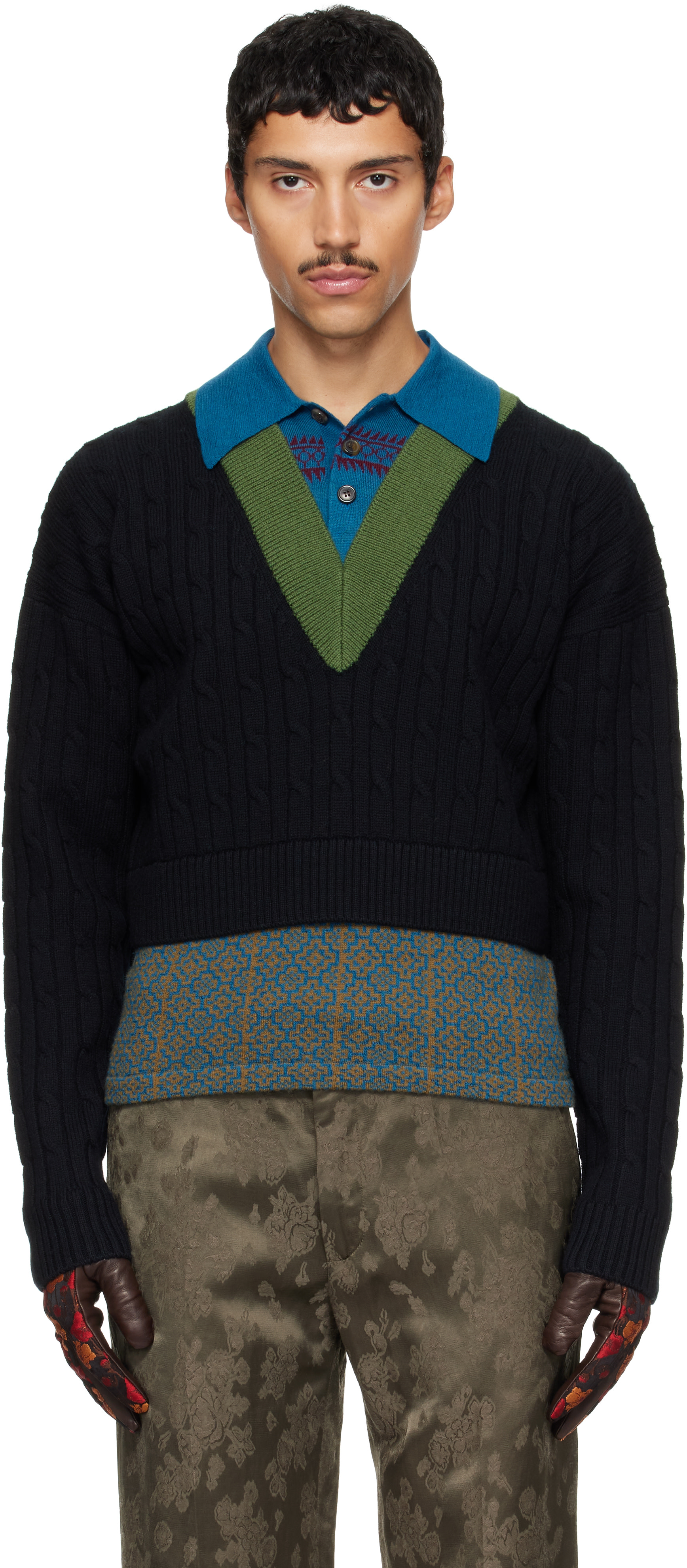 Dries Van Noten - Black Layered Wool Polo