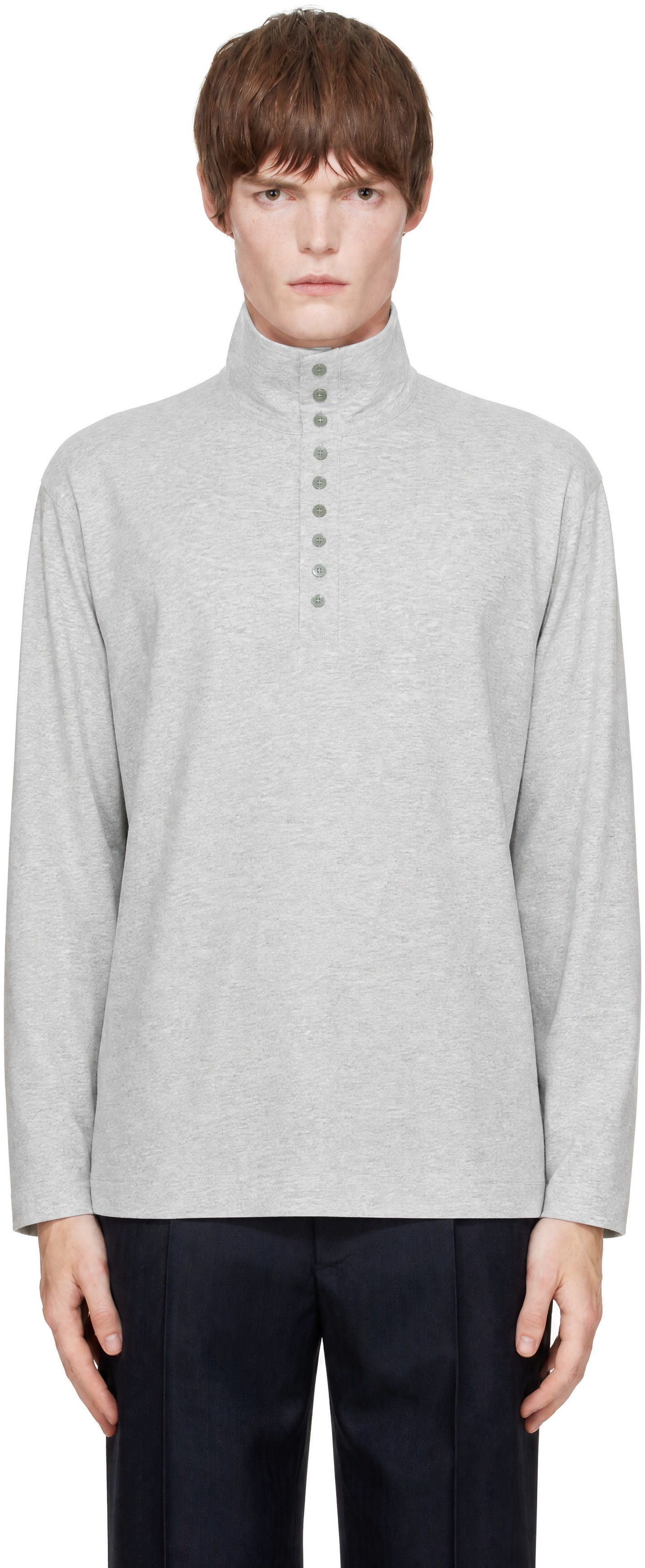 Dries Van Noten - Polo gris en coton à col transformable