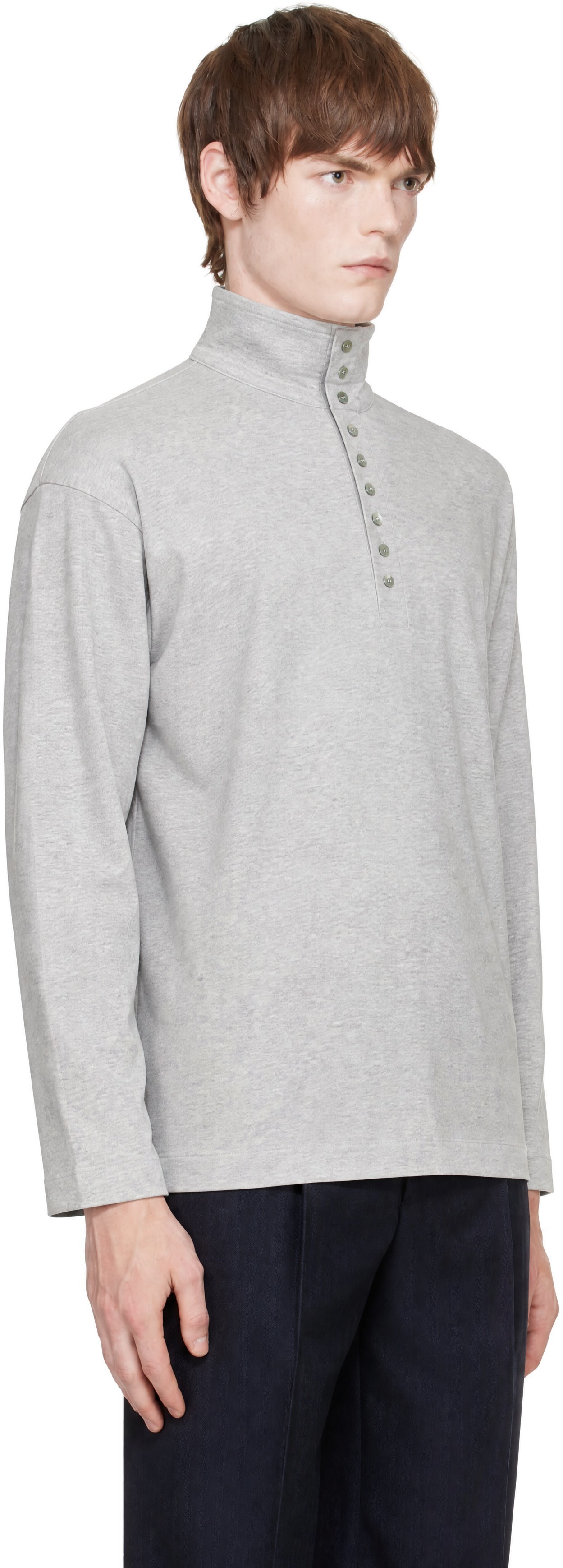 Dries Van Noten - Polo gris en coton à col transformable