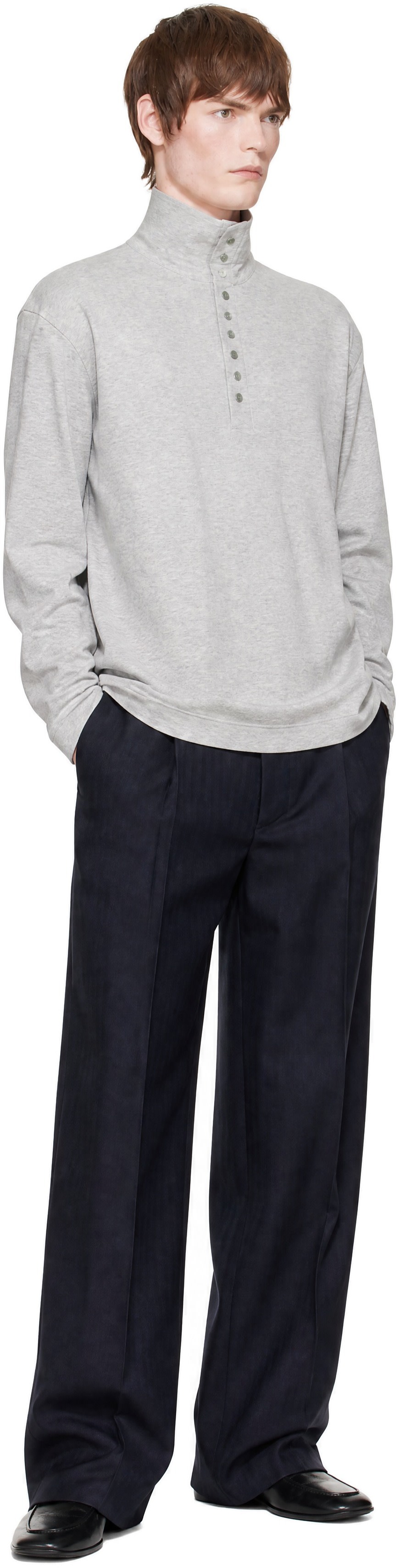 Dries Van Noten - Polo gris en coton à col transformable