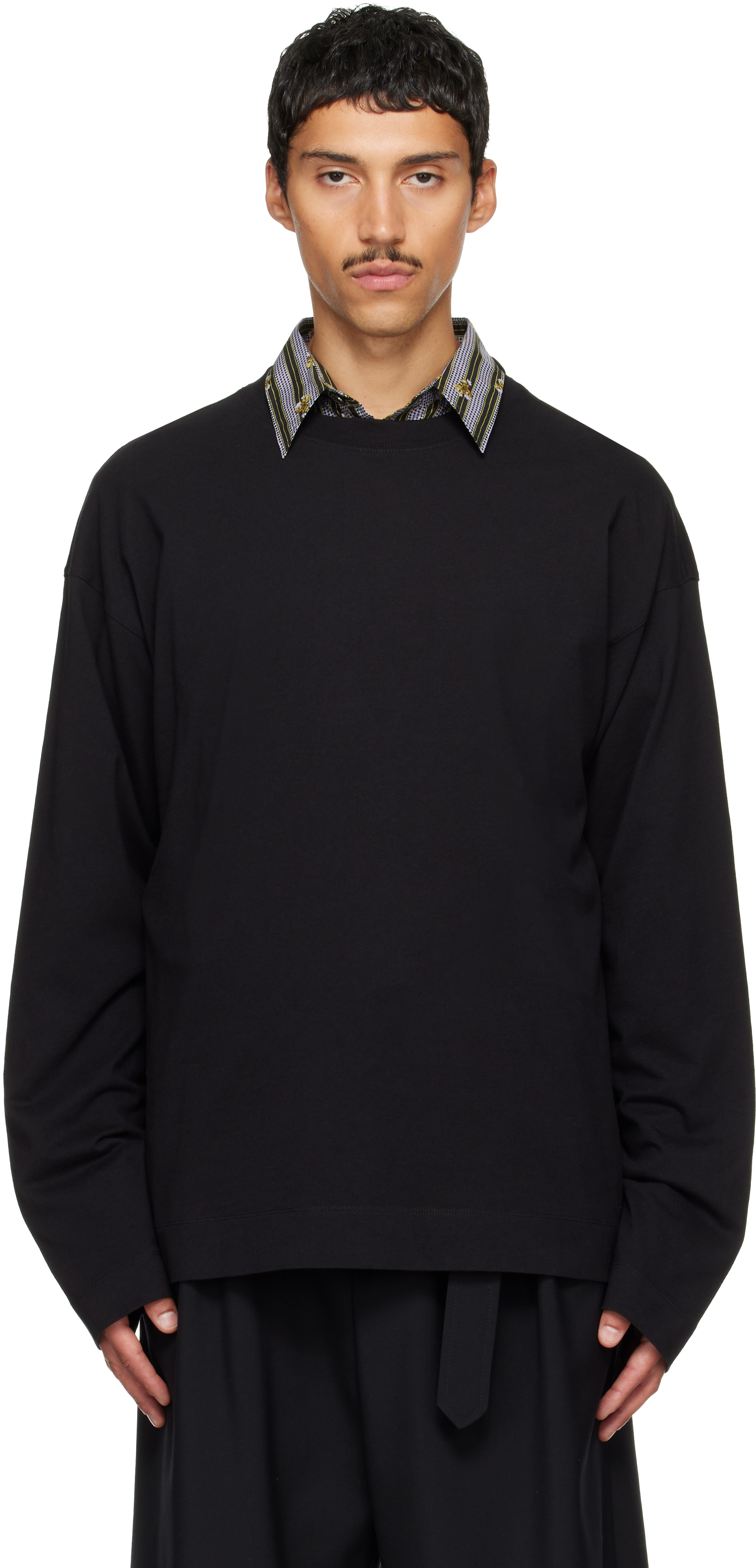 Dries Van Noten: ブラック コットン 長袖Tシャツ | SSENSE 日本