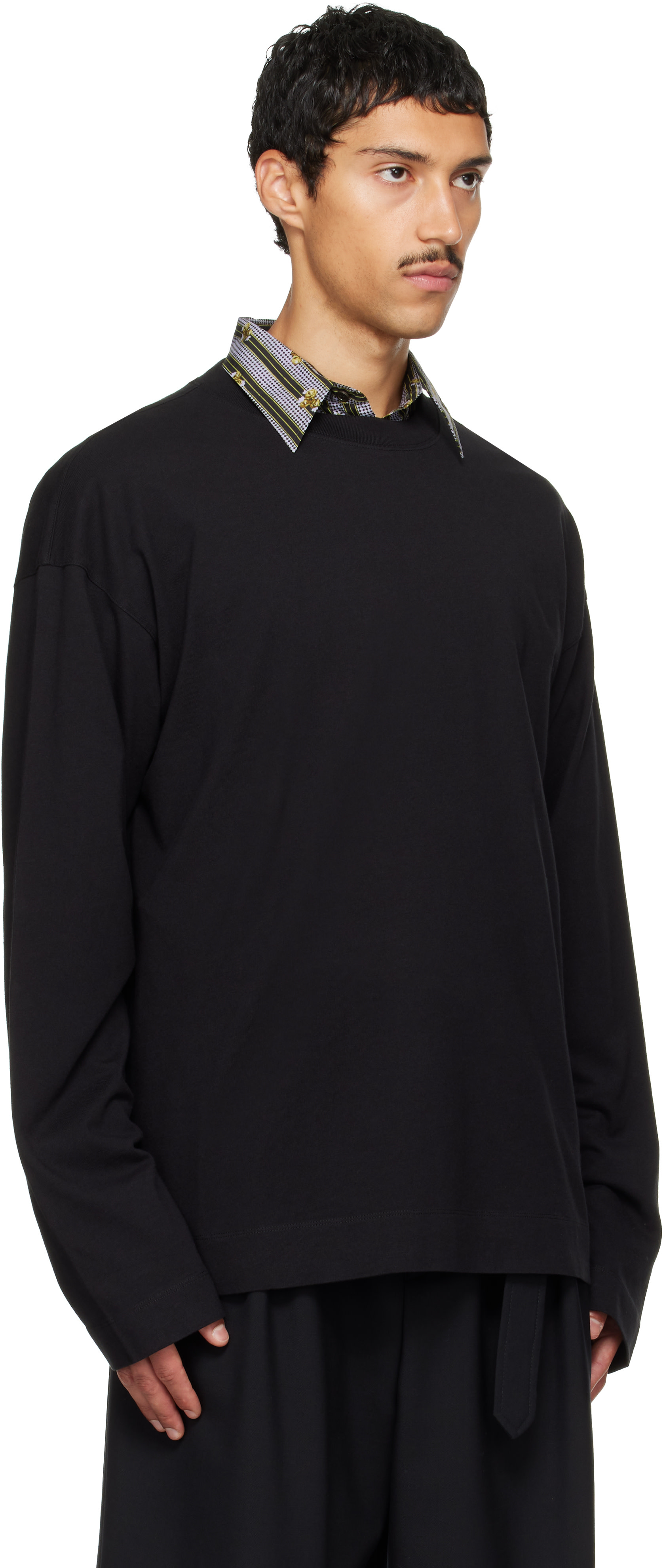 Dries Van Noten: ブラック コットン 長袖Tシャツ | SSENSE 日本