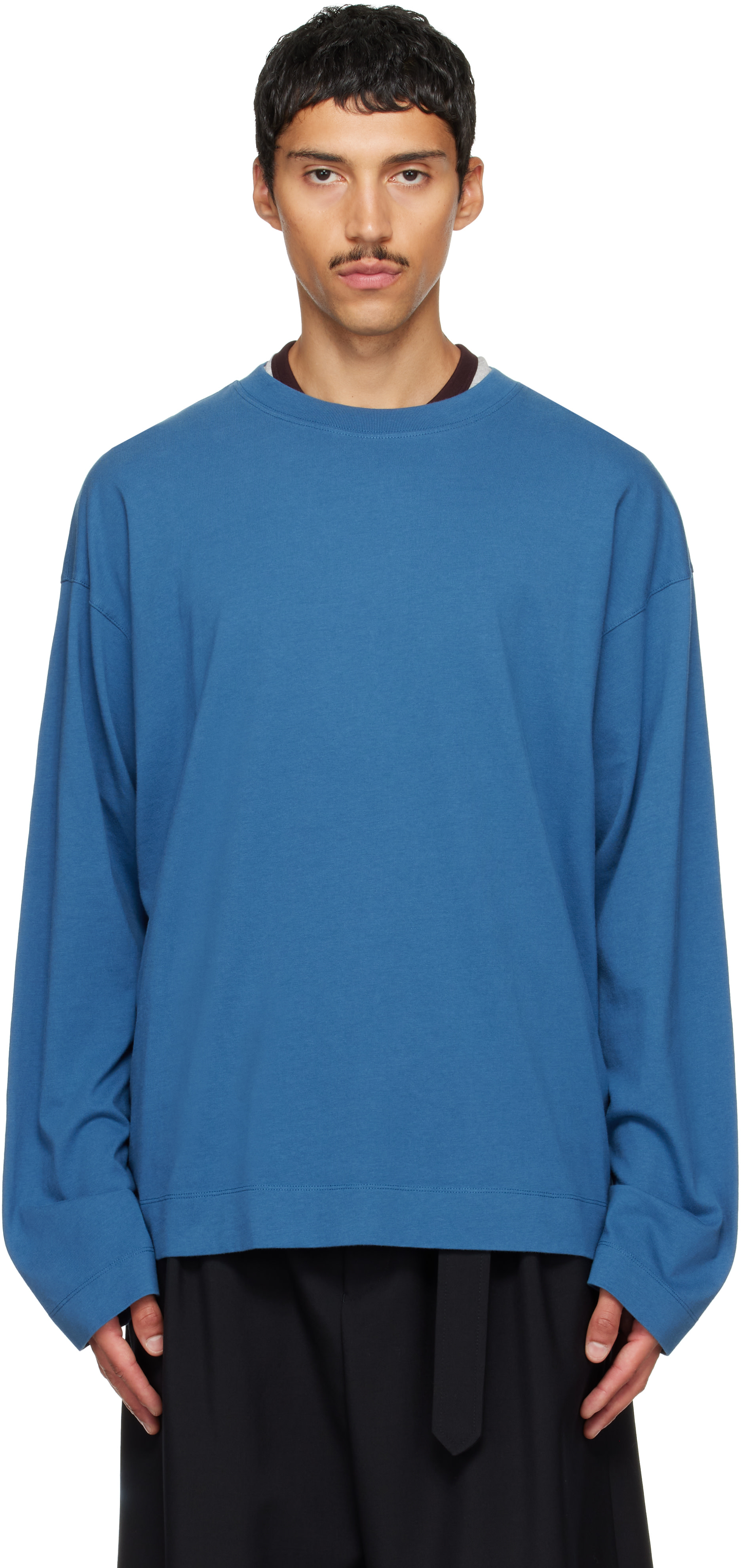 Dries Van Noten: Blue Long Sleeve Cotton T-shirt | SSENSE