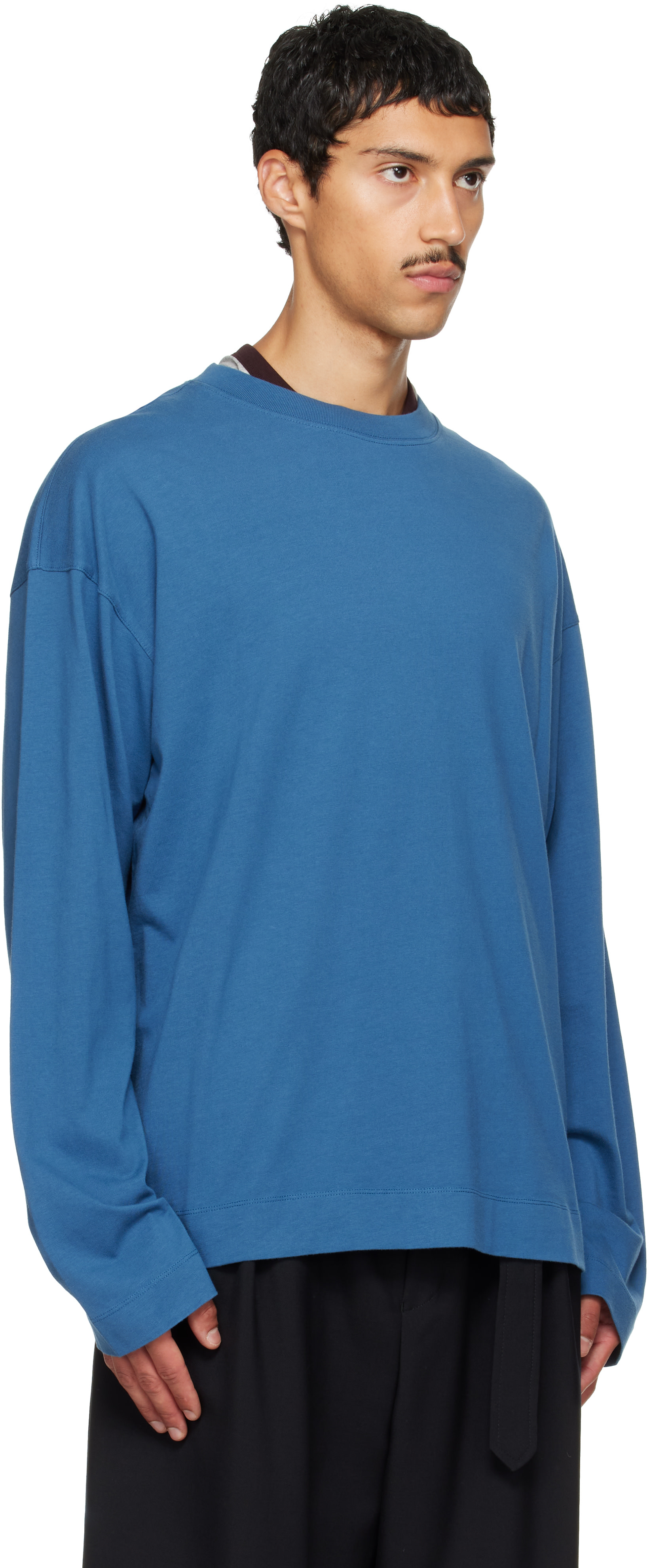 Dries Van Noten: Blue Long Sleeve Cotton T-shirt | SSENSE
