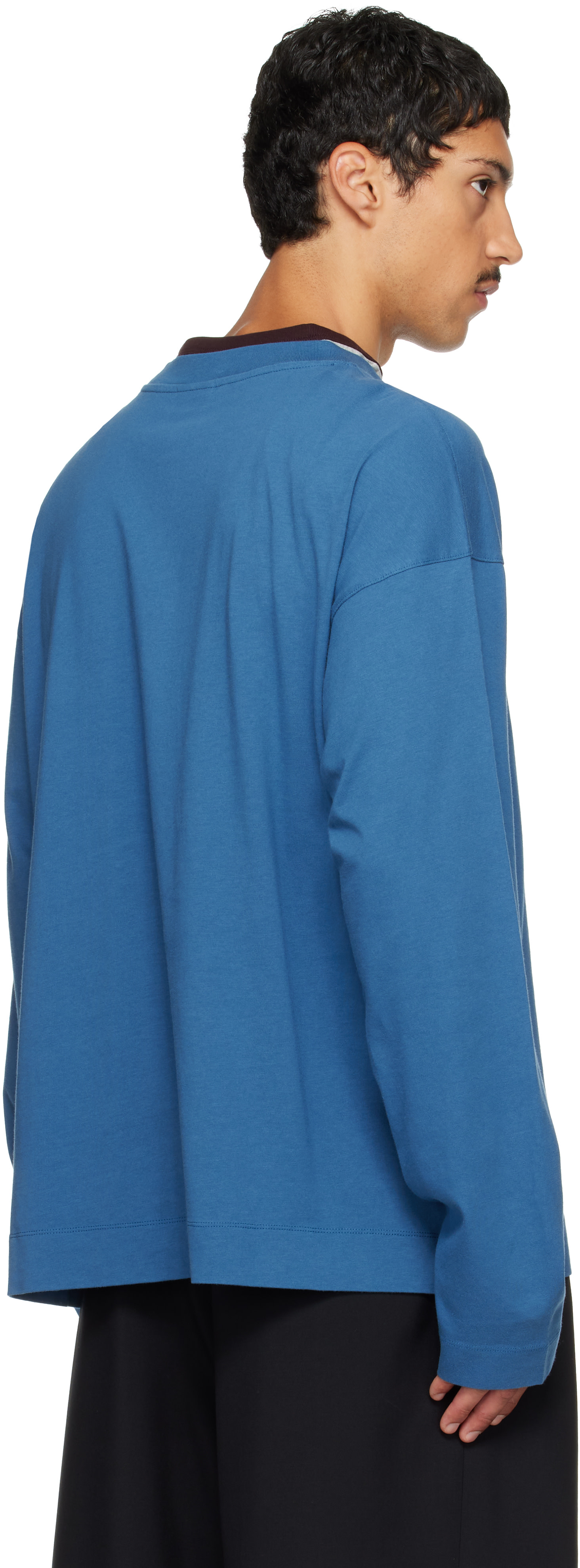 Dries Van Noten: Blue Long Sleeve Cotton T-shirt | SSENSE