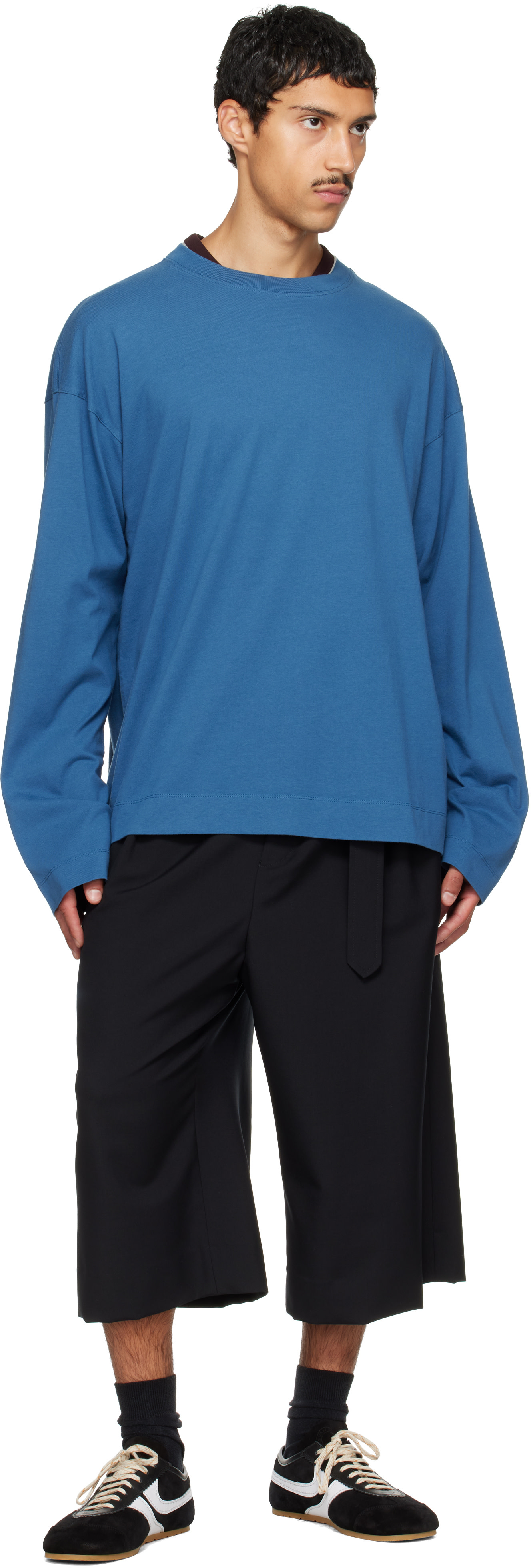 Dries Van Noten: Blue Long Sleeve Cotton T-shirt | SSENSE