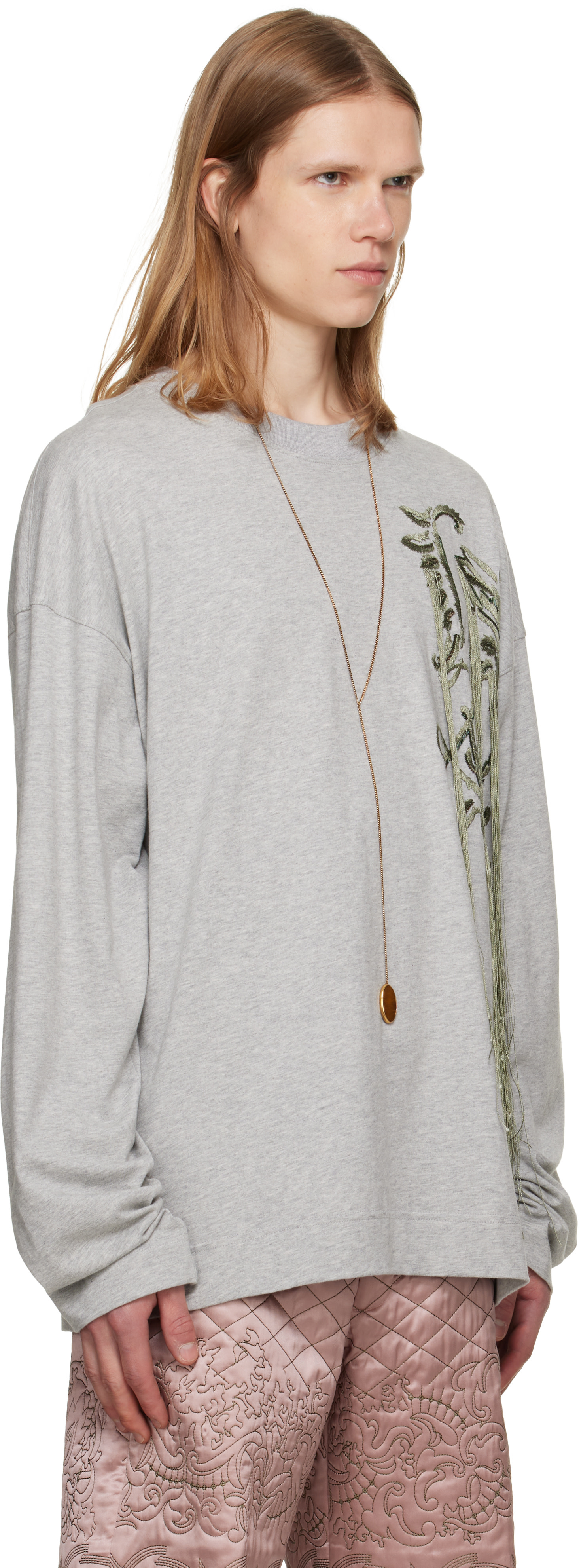 DRIES VAN NOTEN HEIN コットンTシャツ グレー Dries Van Noten: Gray Embroidered T-shirt | SSENSE