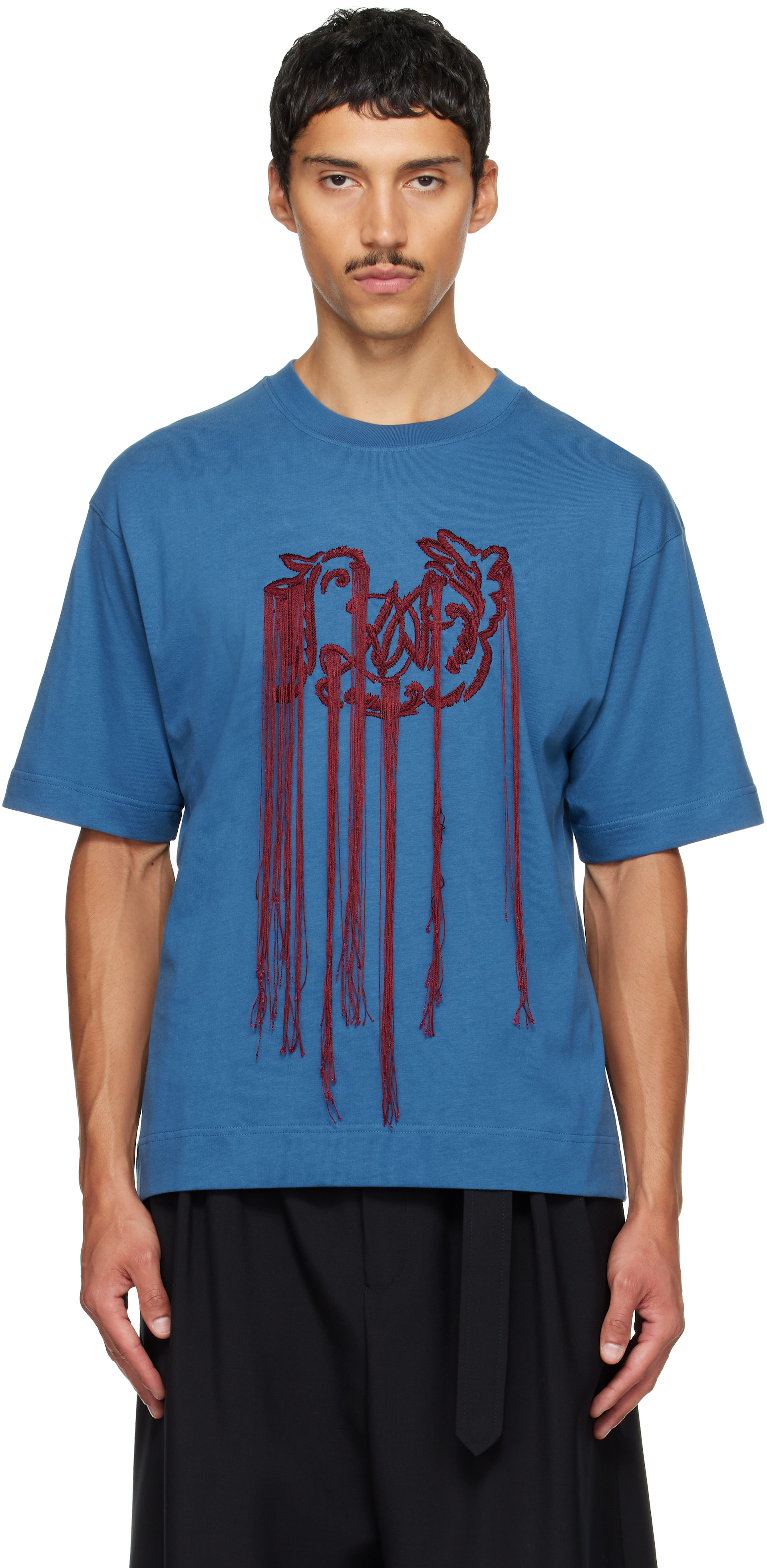 Dries Van Noten: ブルー エンブロイダリー Tシャツ | SSENSE 日本