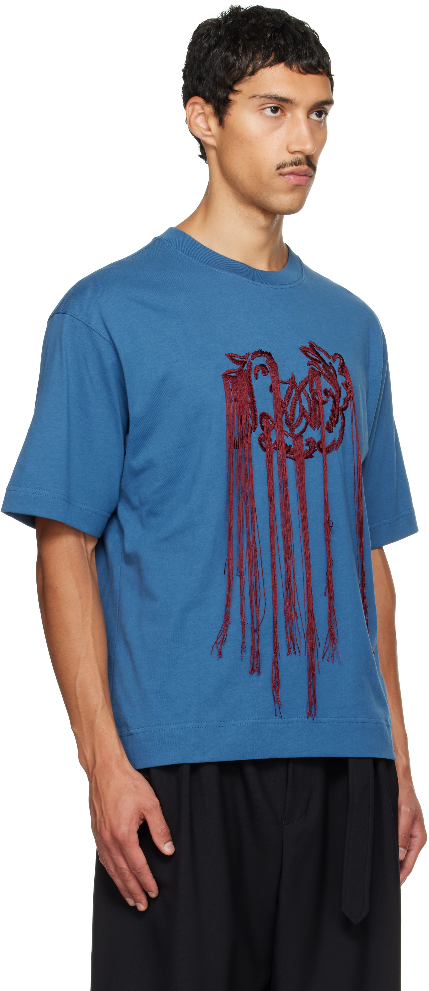 Dries Van Noten: Blue Embroidered T-shirt | SSENSE