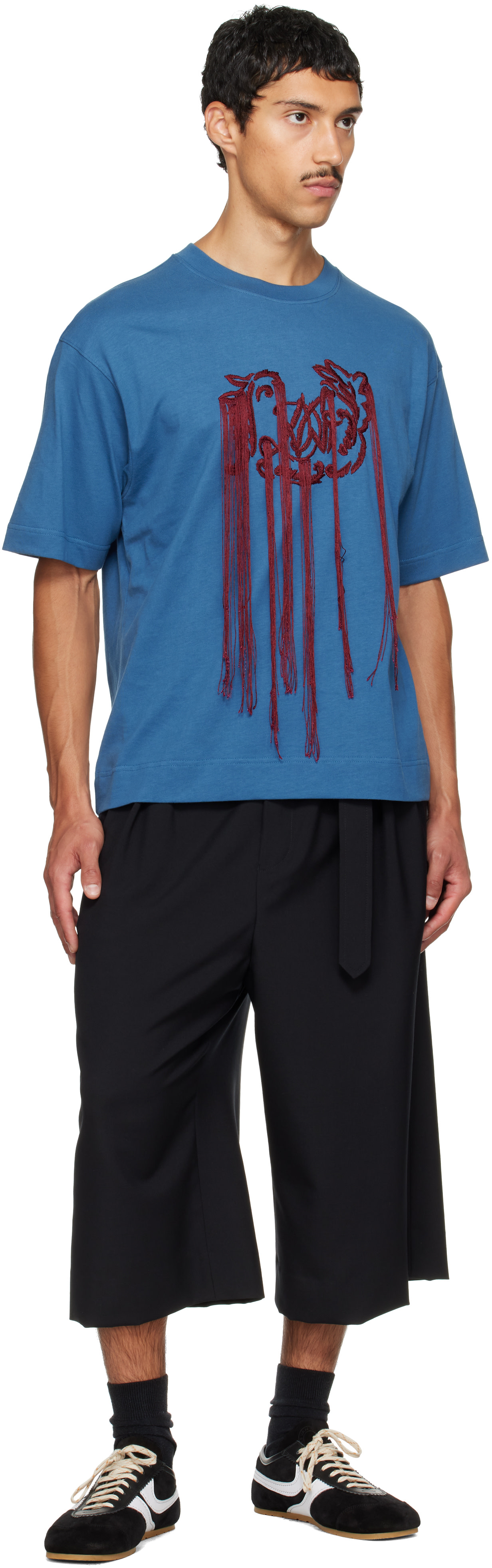 Dries Van Noten: ブルー エンブロイダリー Tシャツ | SSENSE 日本