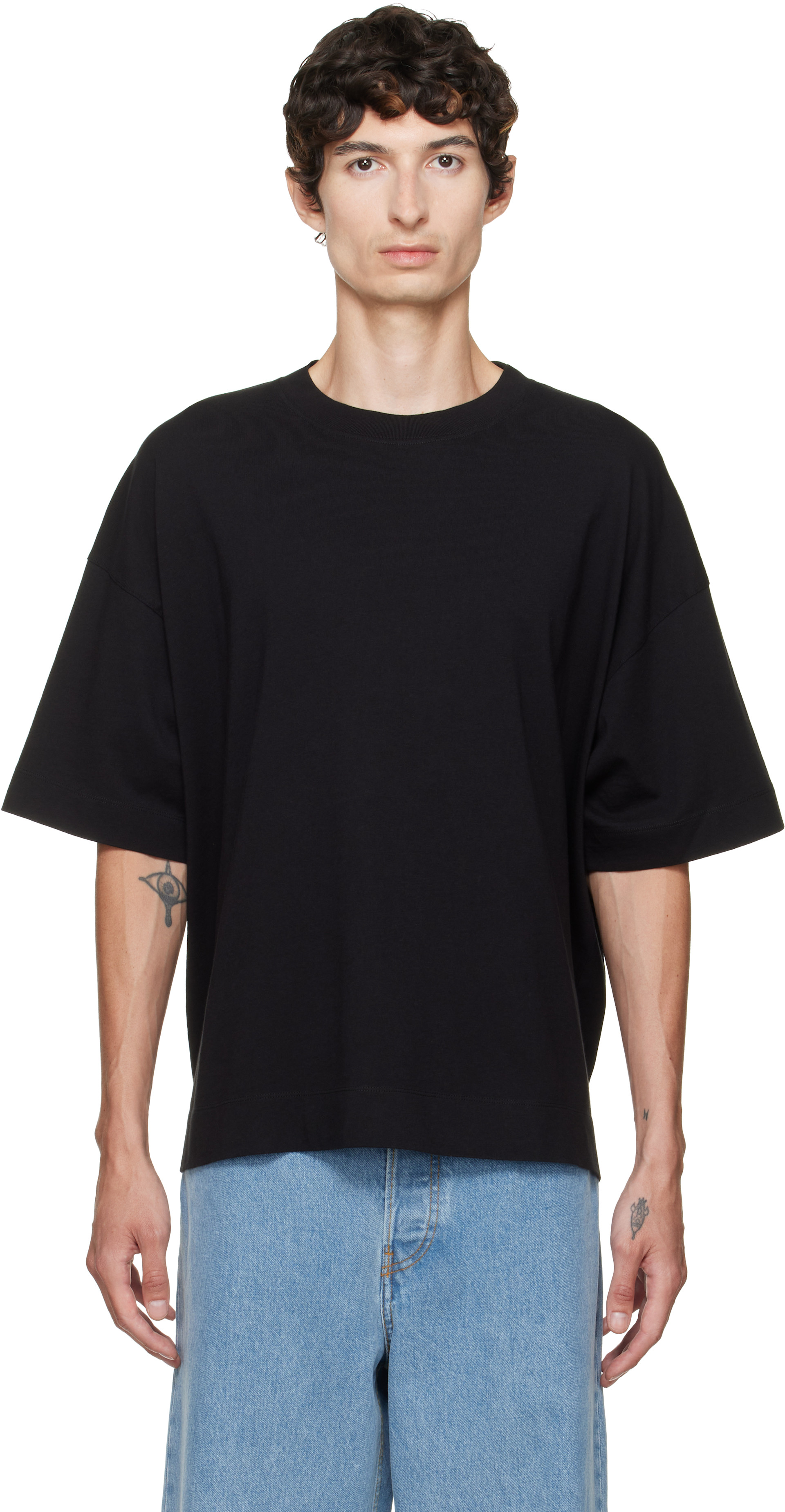 Dries Van Noten: Black Dropped Shoulder T-shirt | SSENSE