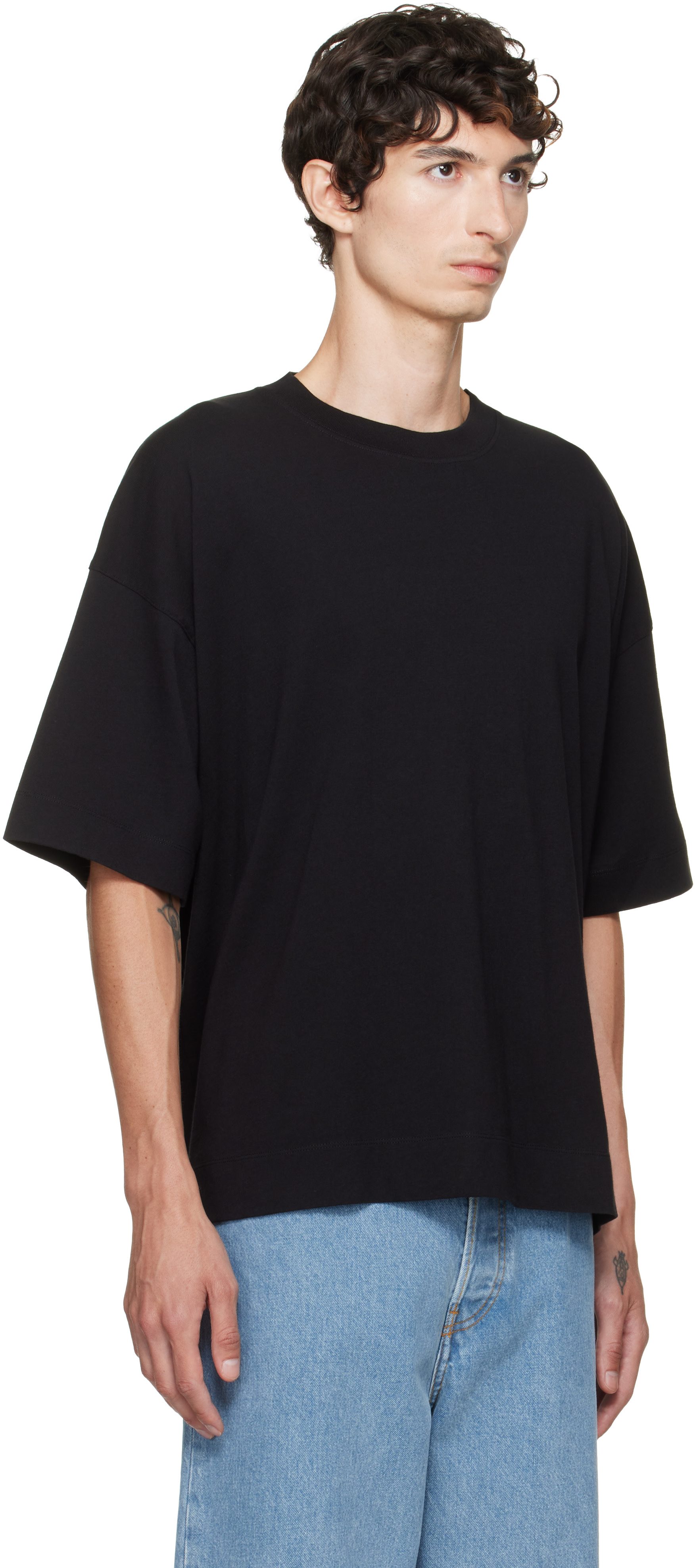 Dries Van Noten: Black Dropped Shoulder T-shirt | SSENSE