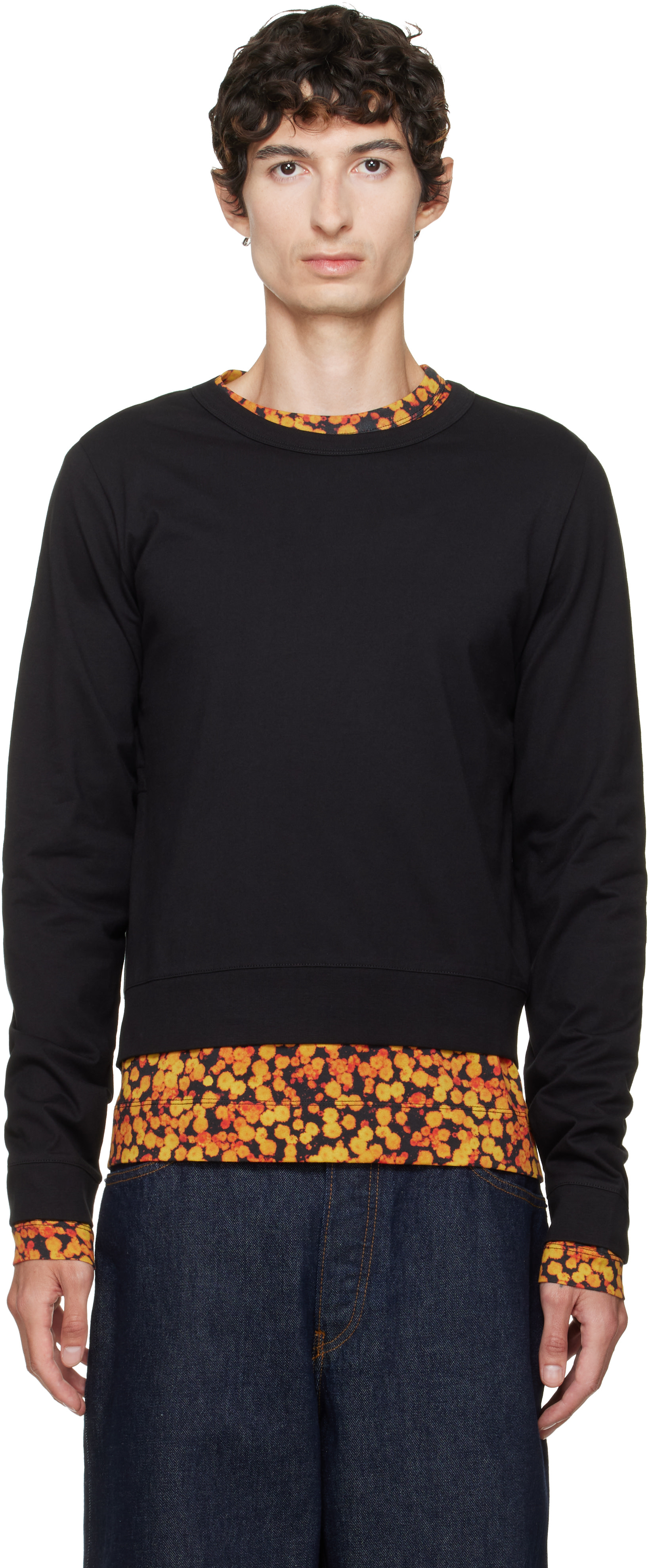Dries Van Noten: Black & Orange Layered Cotton T-shirt | SSENSE