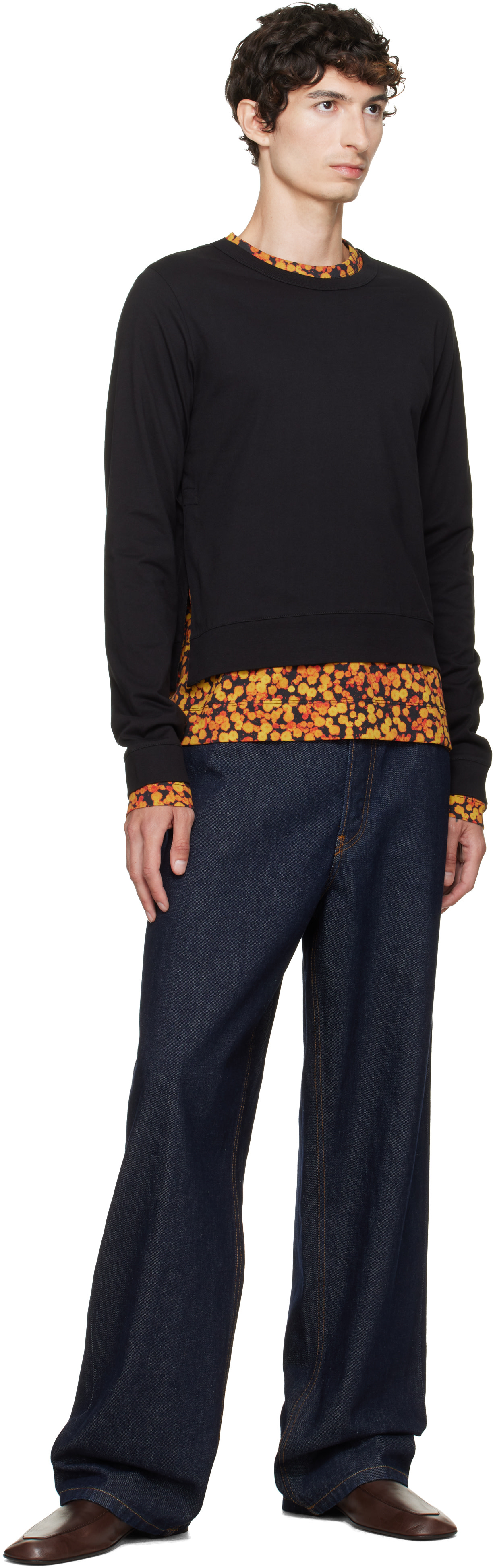 Dries Van Noten: Black & Orange Layered Cotton T-shirt | SSENSE