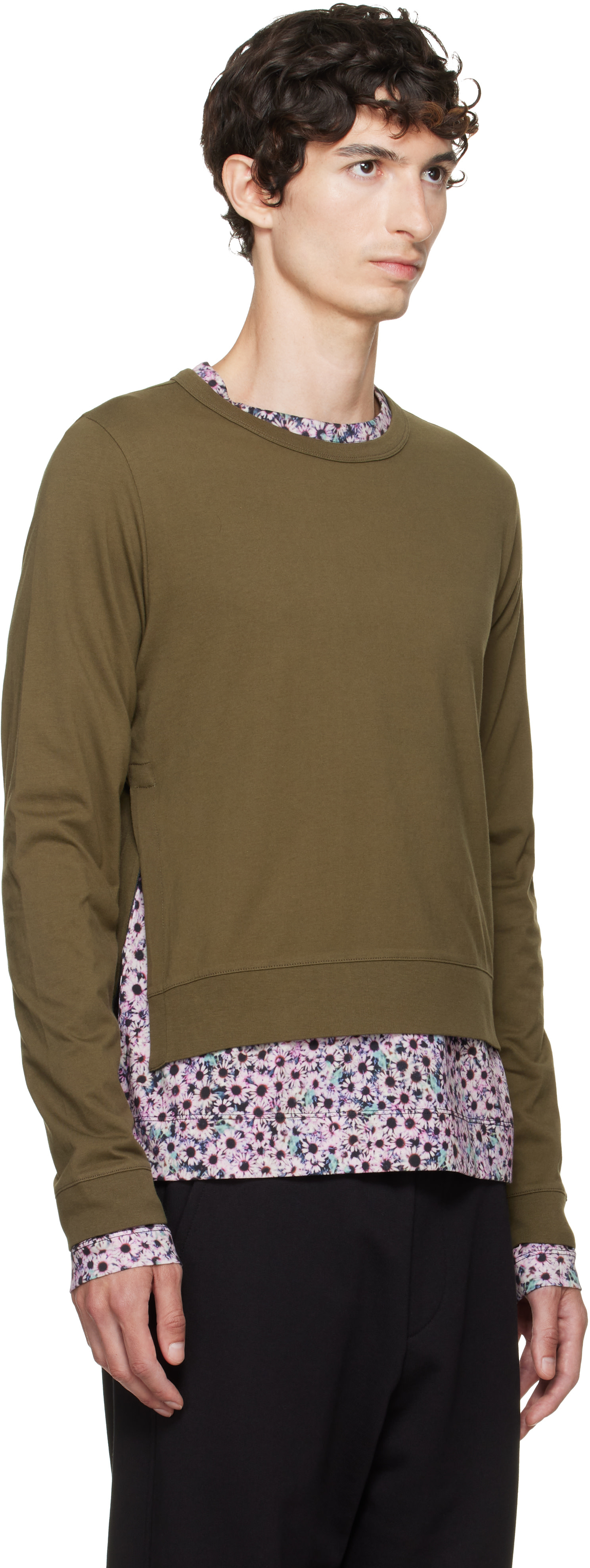 Dries Van Noten: Khaki & Pink Layered Cotton T-shirt | SSENSE