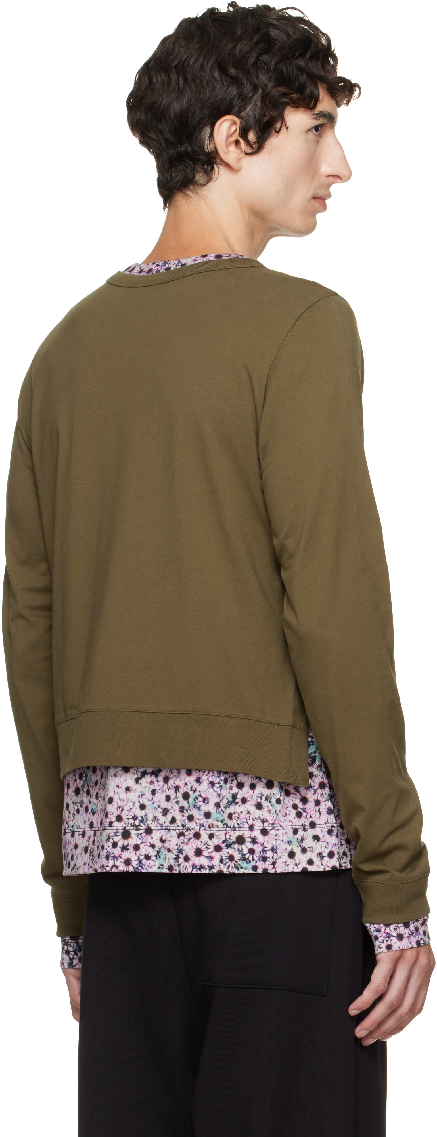 Dries Van Noten: Khaki & Pink Layered Cotton T-shirt | SSENSE