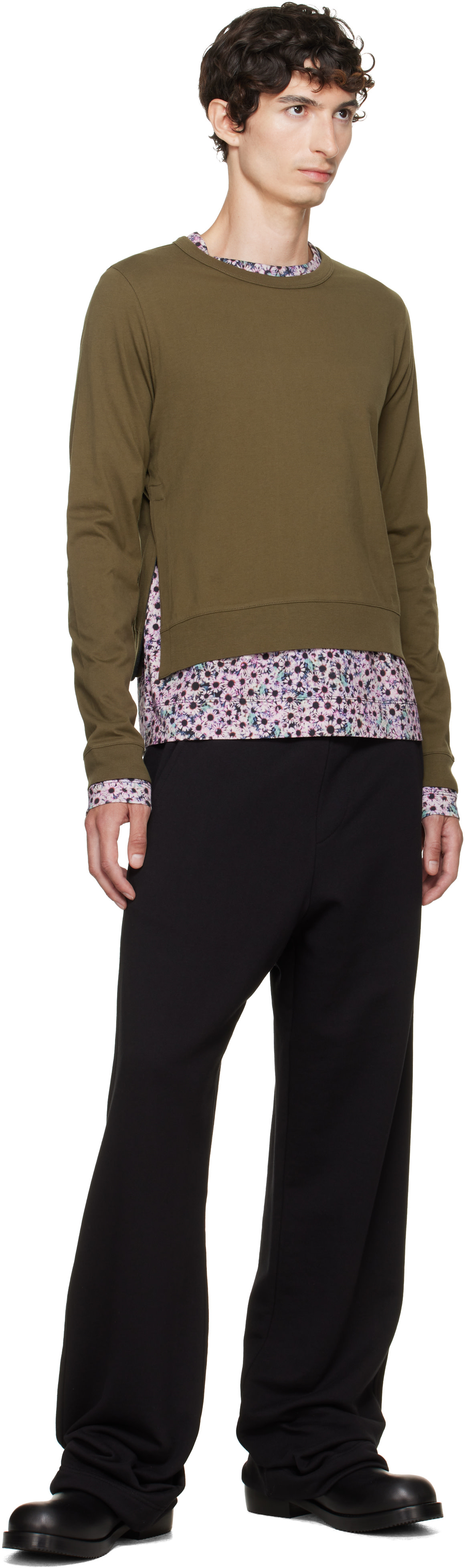 Dries Van Noten: Khaki & Pink Layered Cotton T-shirt | SSENSE