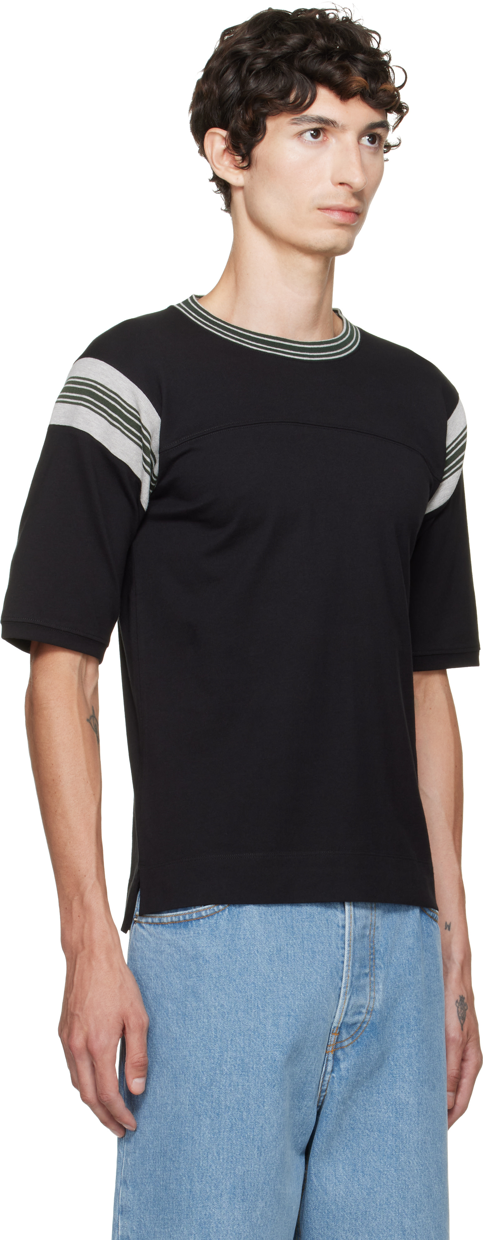 トップス dries van noten 21ss skipper shirt Dries Van Noten: Black Striped T-shirt | SSENSE