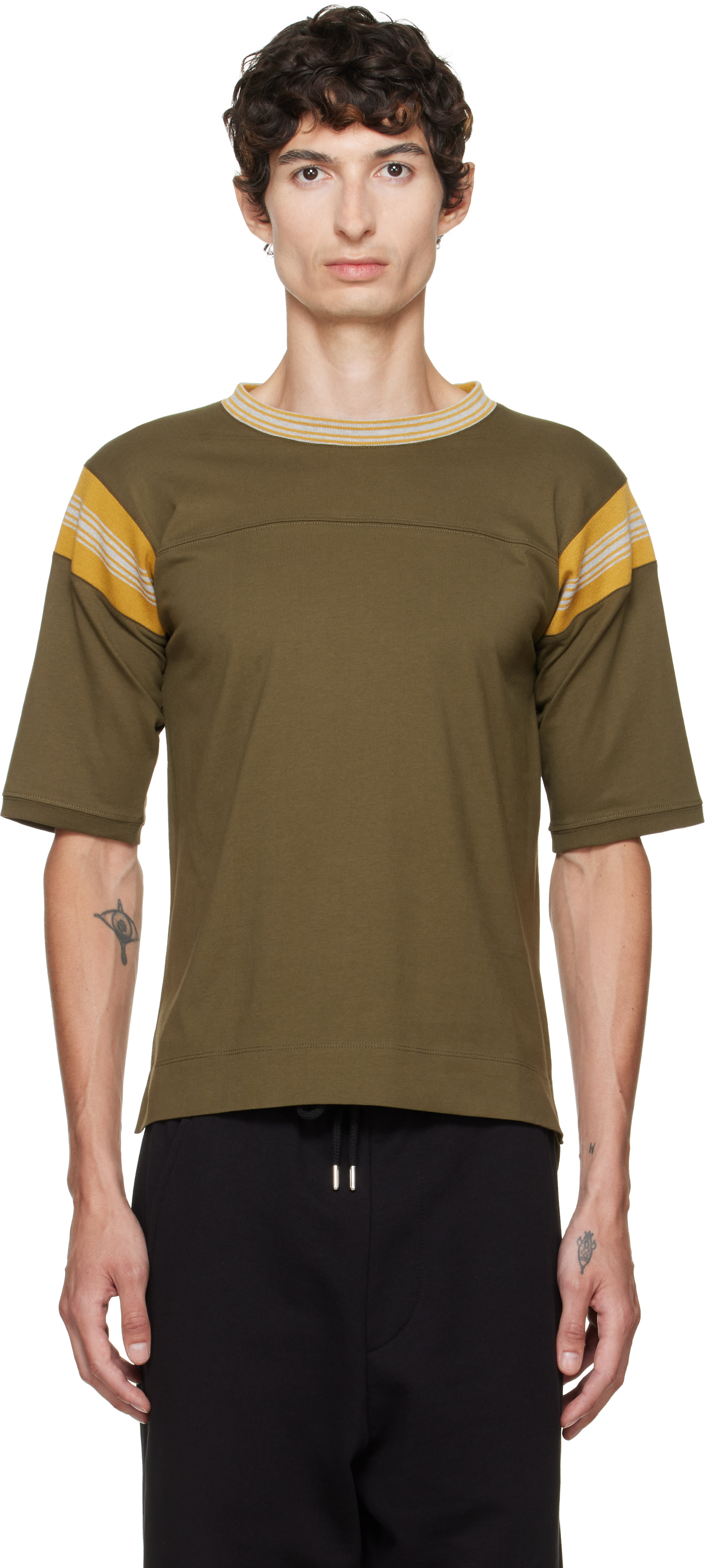 Dries Van Noten: Khaki Striped T-shirt | SSENSE