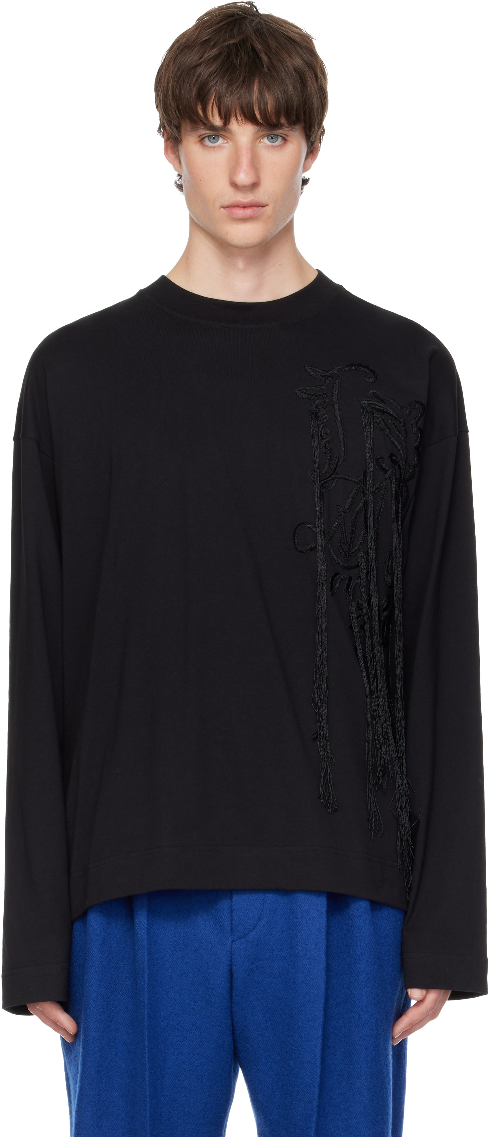 Dries Van Noten: Black Embroidered Cotton T-shirt | SSENSE