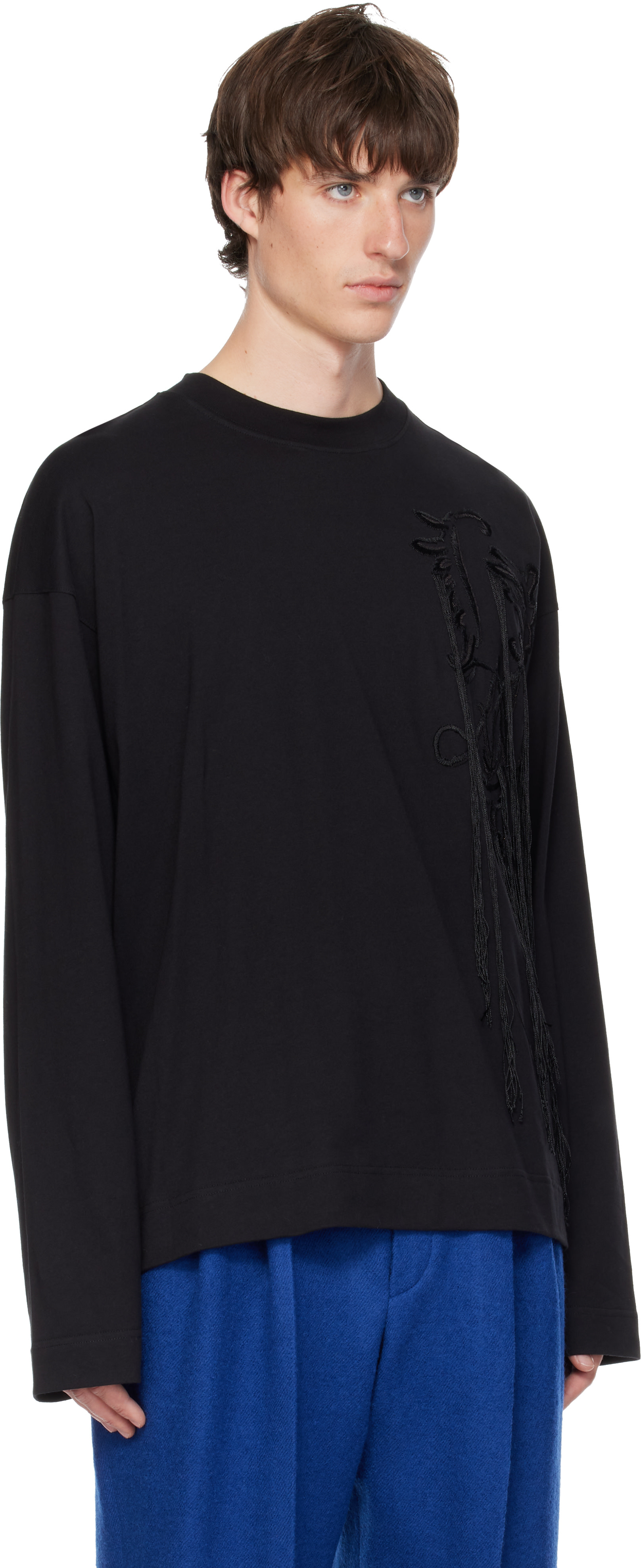 Dries Van Noten シルク100 ベスト 38 ブラック Vネック Dries Van Noten: Black Embroidered Cotton T-shirt | SSENSE