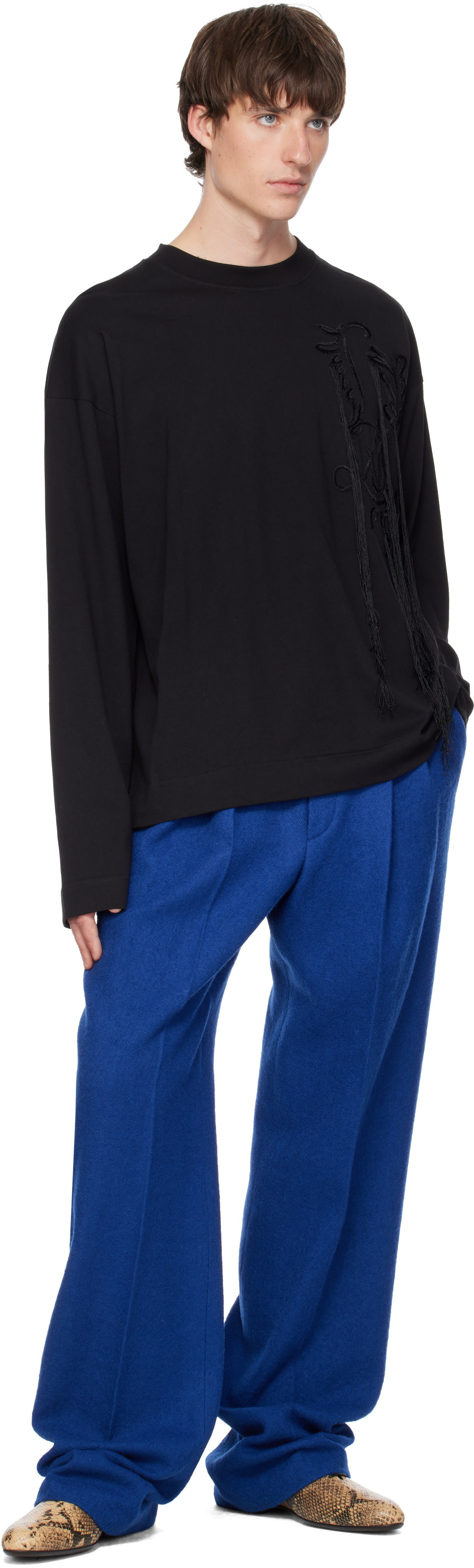 Dries Van Noten: Black Embroidered Cotton T-shirt | SSENSE