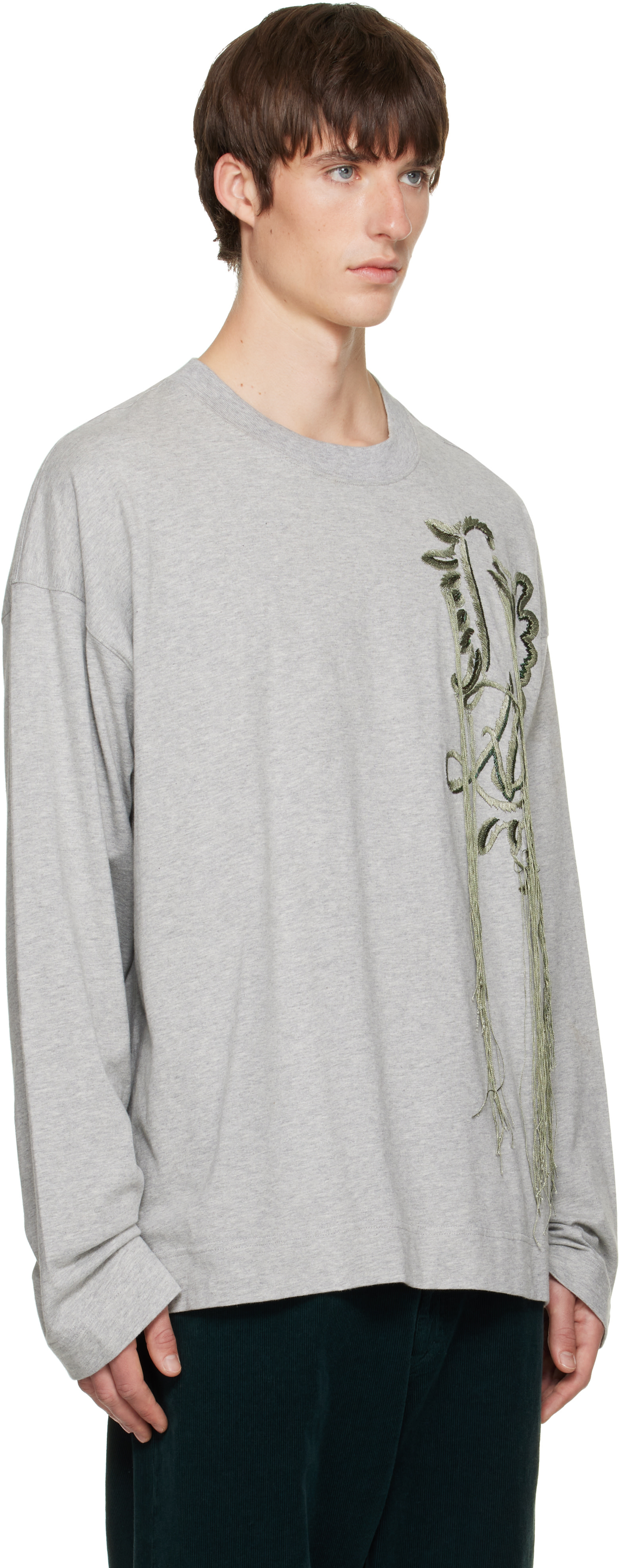 22ss DRIES VAN NOTEN タイダイコットンシャツ Dries Van Noten: Gray Embroidered Cotton T-shirt | SSENSE