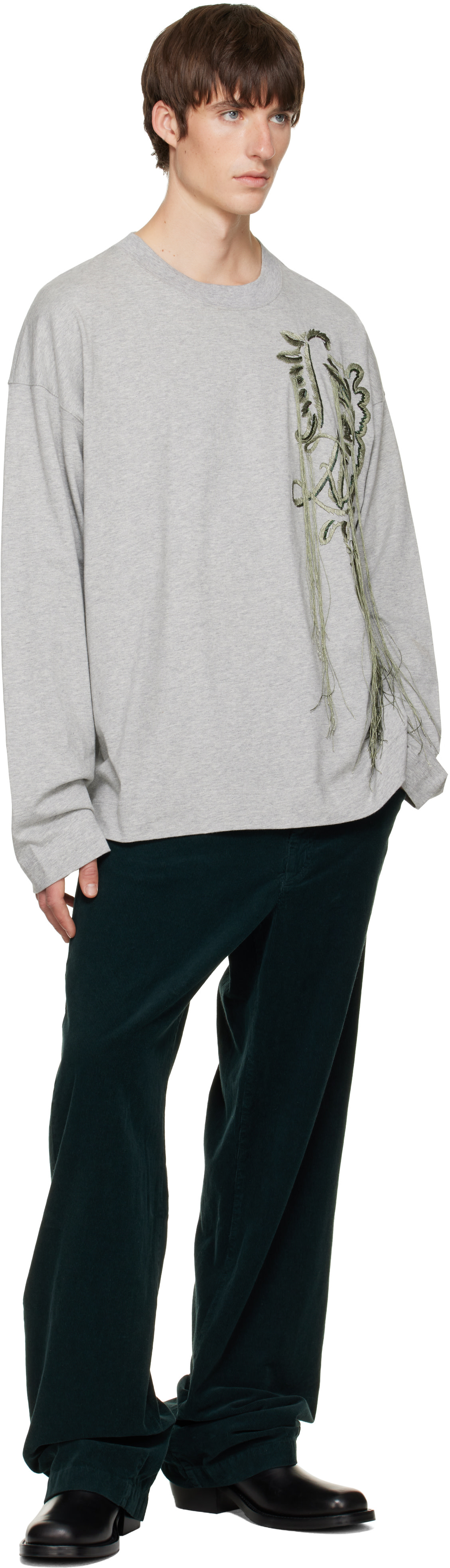 Dries Van Noten: Gray Embroidered Cotton T-shirt | SSENSE